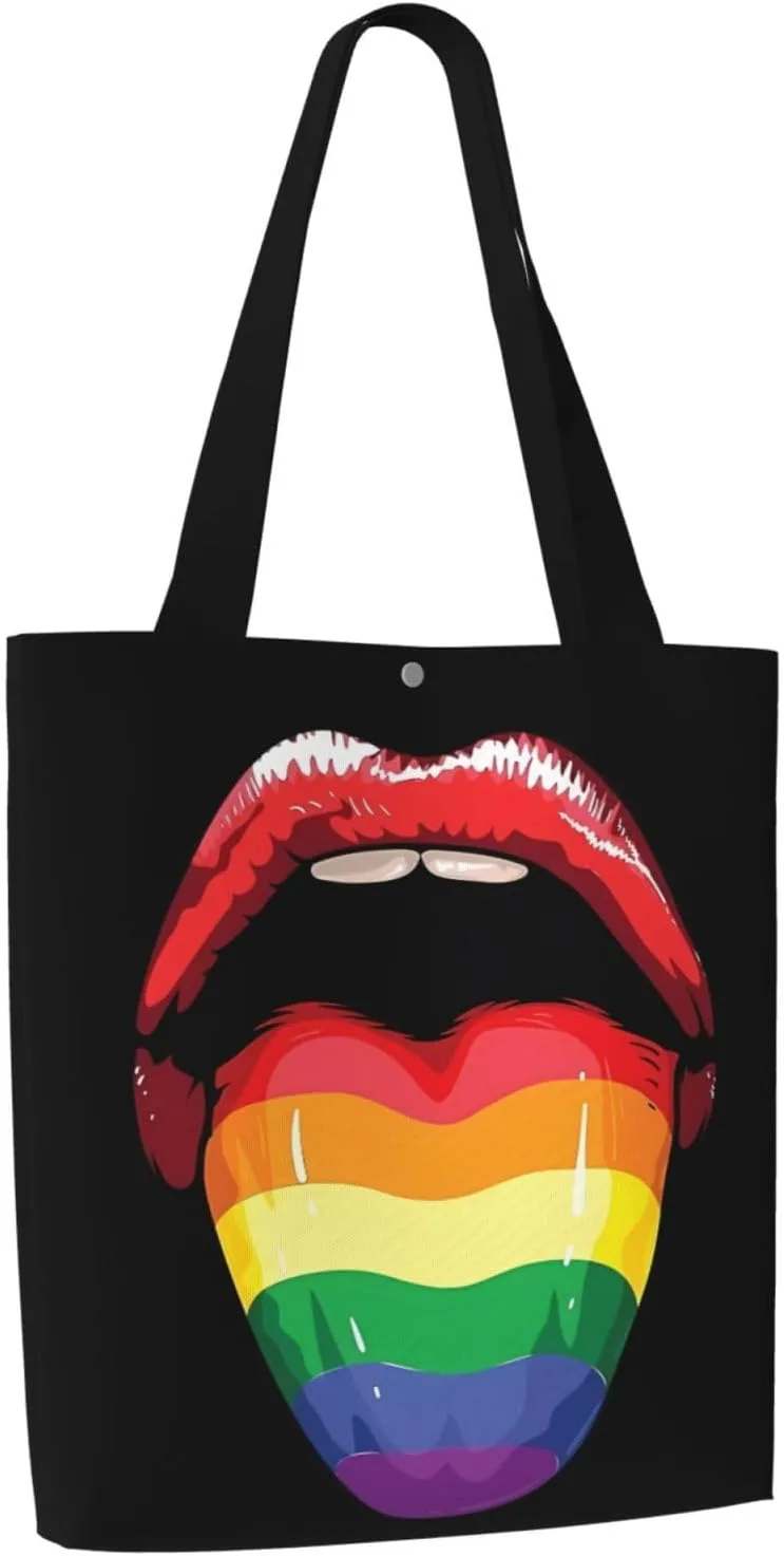 LGBT Pride Rainbow Gay Progress Pride Flag ALLY Canvas Totes Bag Shoulder Bags Shopping Crossbody 13.8 X 15.4 inch
