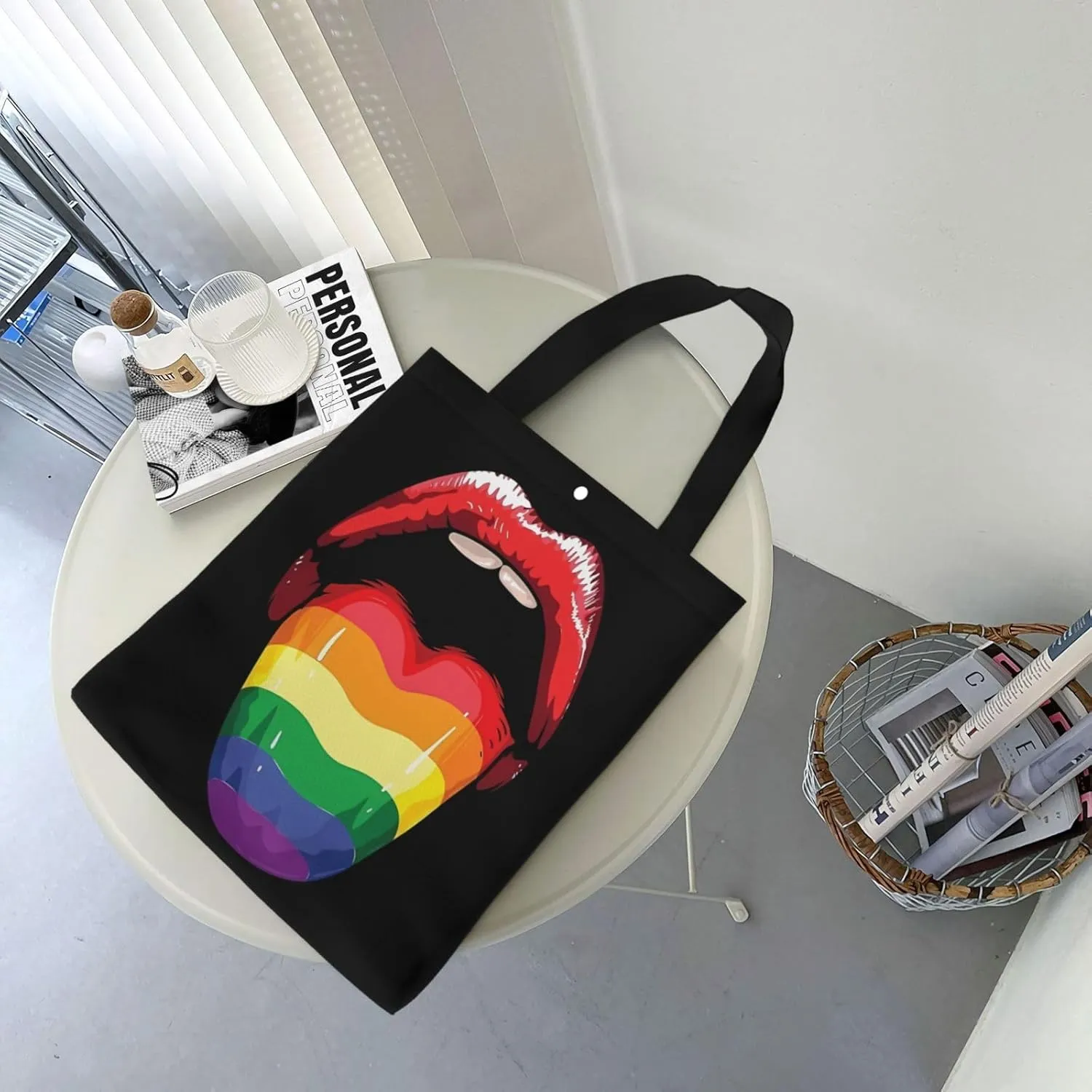 LGBT Pride Rainbow Gay Progress Pride Flag ALLY Canvas Totes Bag Shoulder Bags Shopping Crossbody 13.8 X 15.4 inch