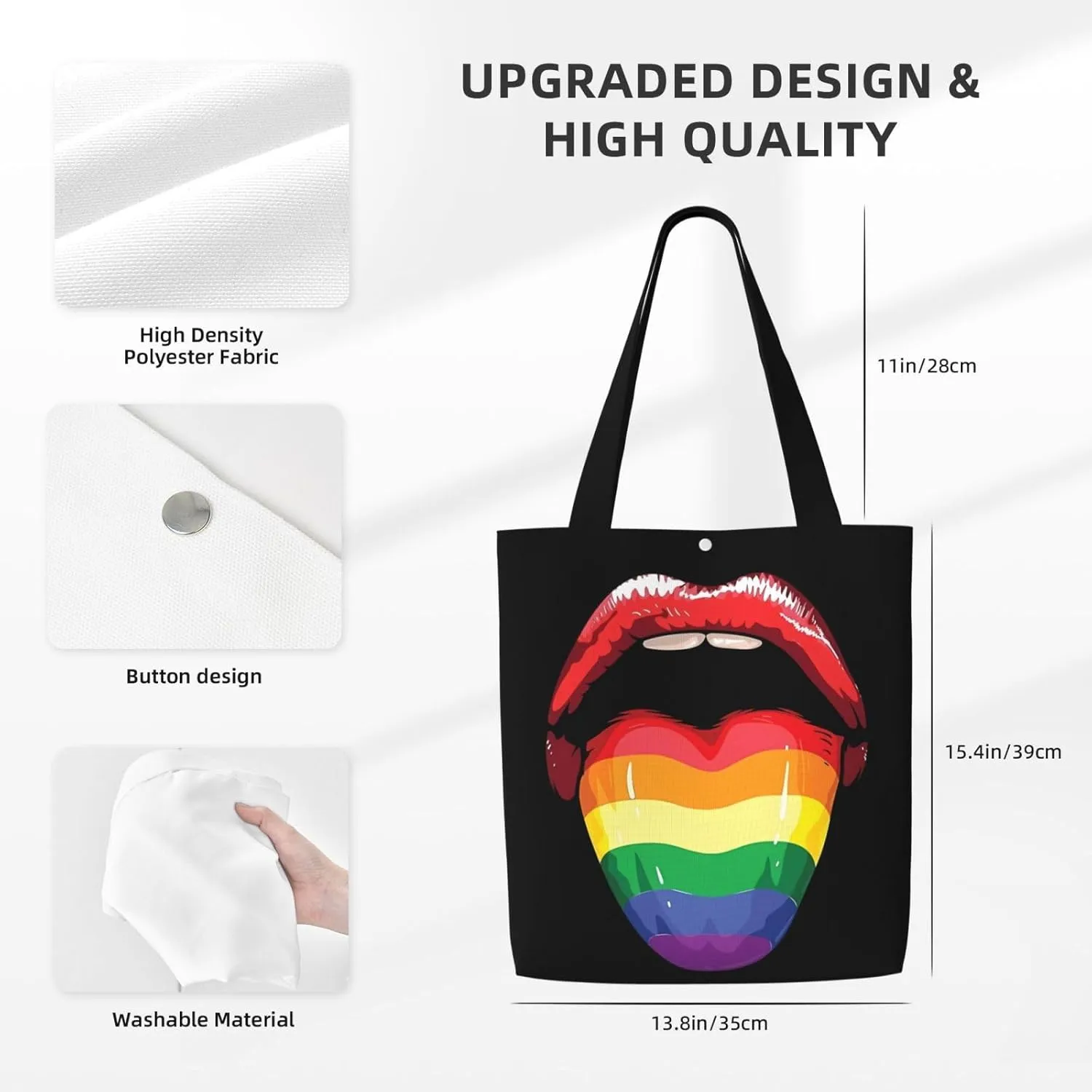 LGBT Pride Rainbow Gay Progress Pride Flag ALLY Canvas Totes Bag Shoulder Bags Shopping Crossbody 13.8 X 15.4 inch