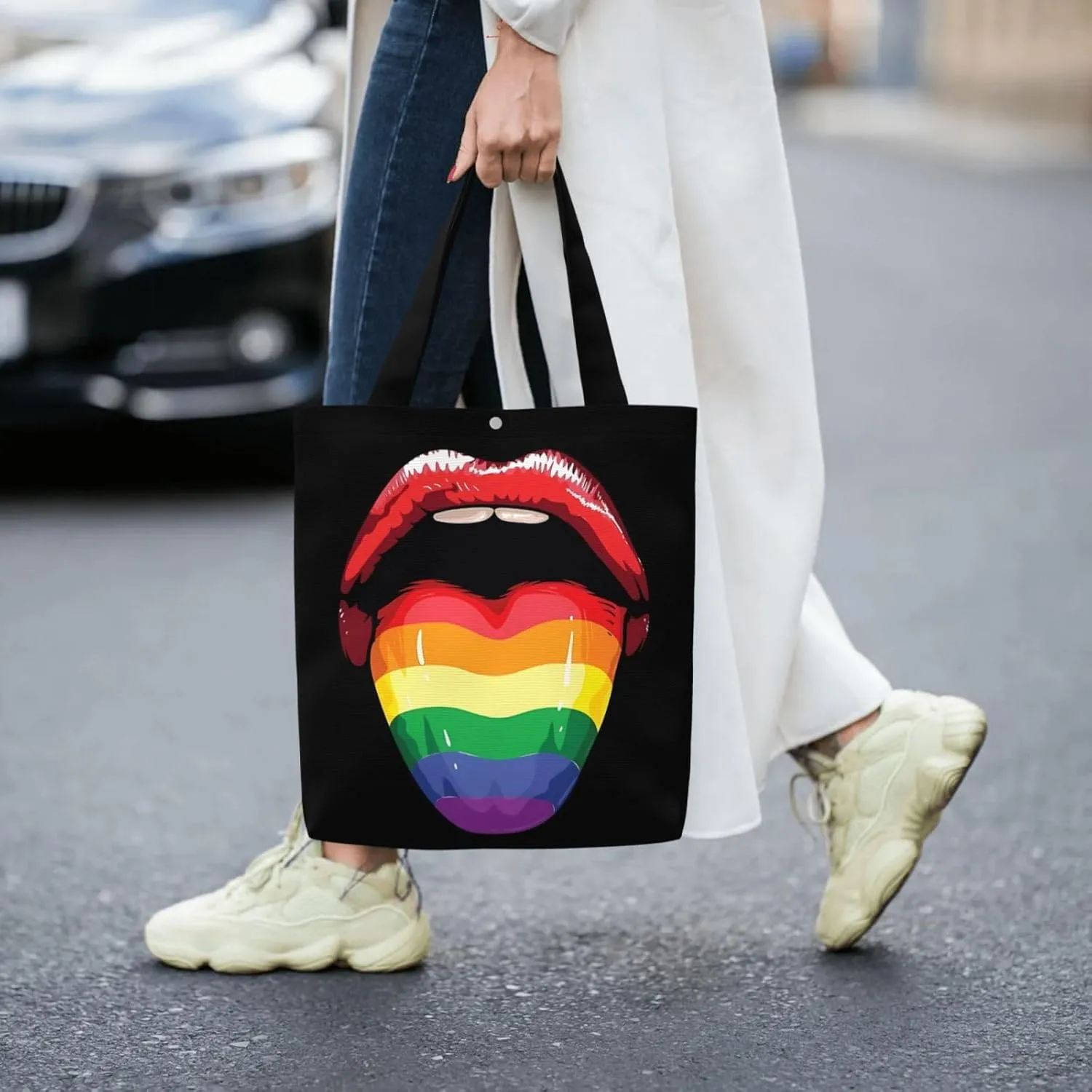 LGBT Pride Rainbow Gay Progress Pride Flag ALLY Canvas Totes Bag Shoulder Bags Shopping Crossbody 13.8 X 15.4 inch