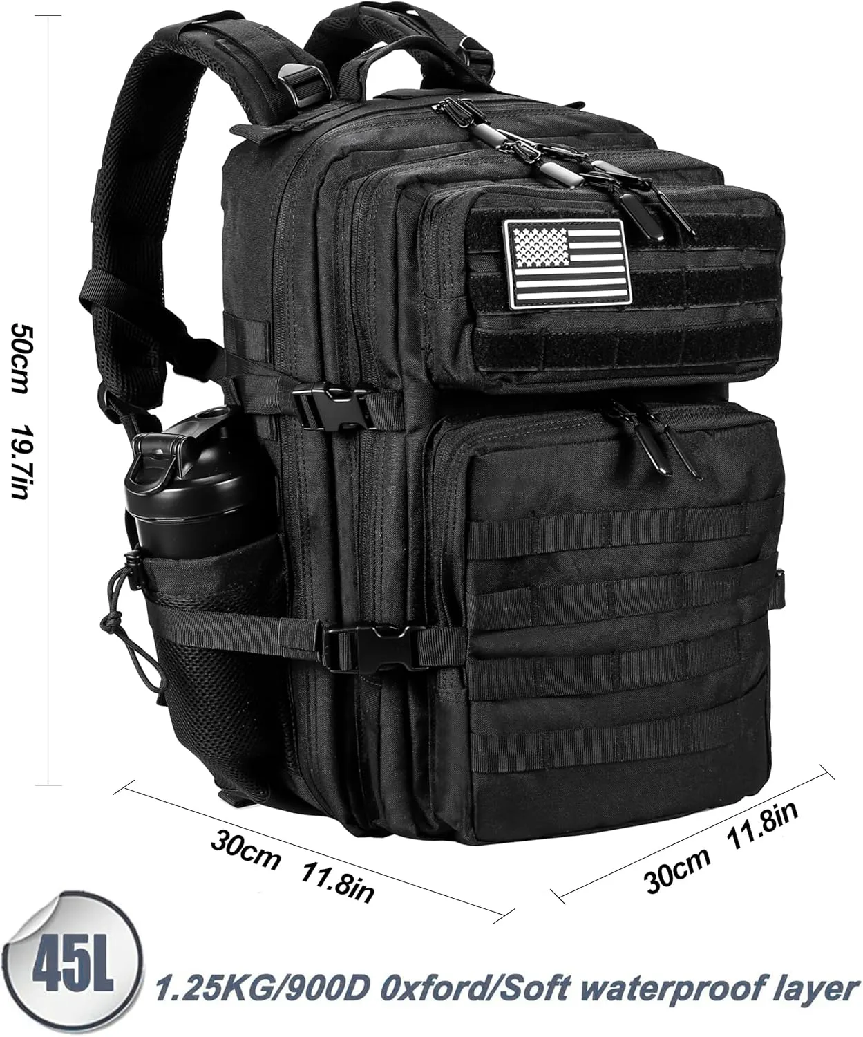 LHI Military Tactical Backpack for Men and Women 45L Army 3 Days Assault Pack Bag Large Rucksack with Molle System