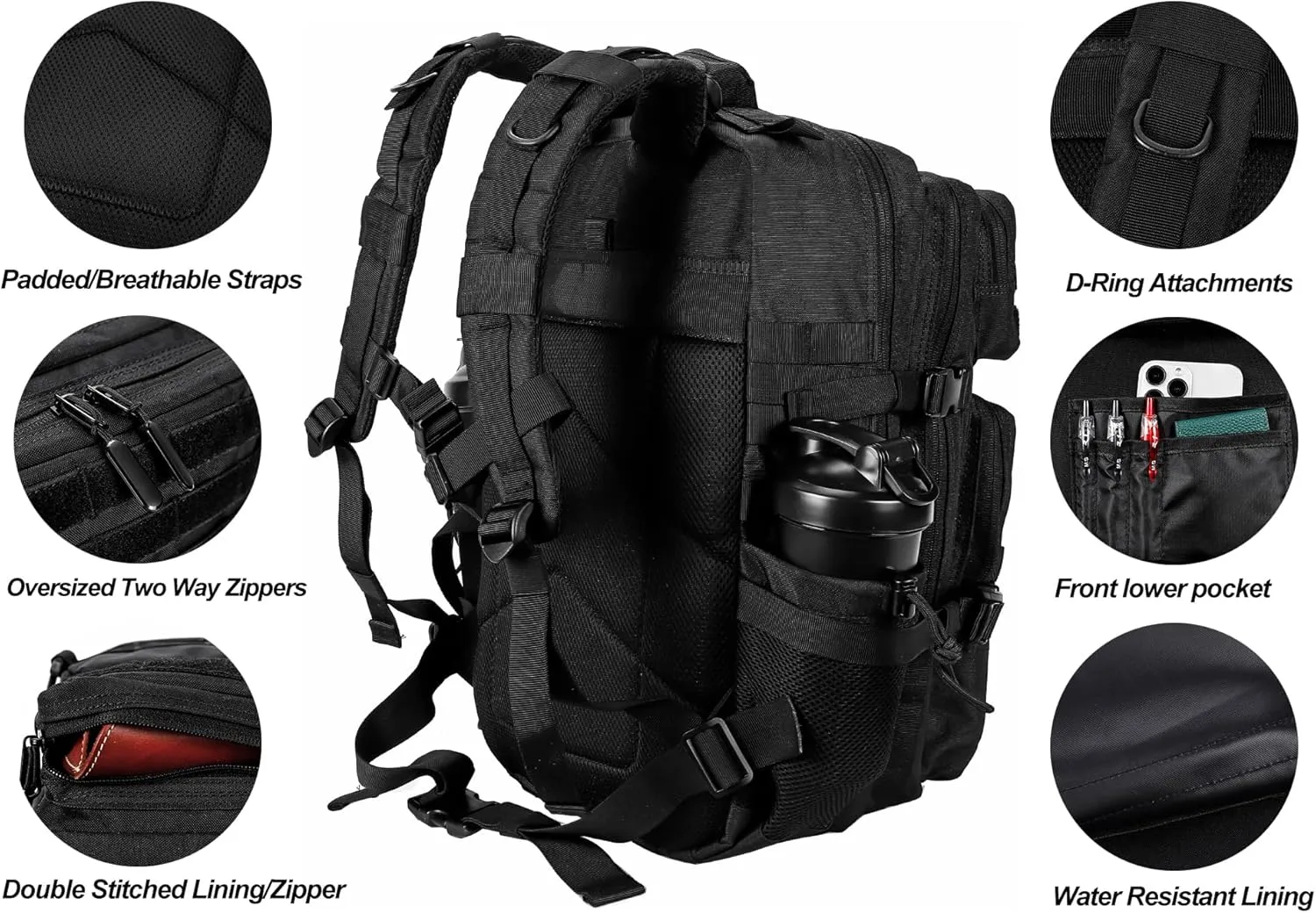 LHI Military Tactical Backpack for Men and Women 45L Army 3 Days Assault Pack Bag Large Rucksack with Molle System
