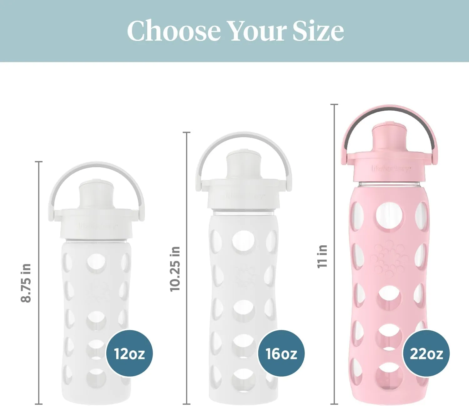 Lifefactory 22-Ounce Glass Water Bottle with Active Flip Cap and Protective Silicone Sleeve, Desert Rose