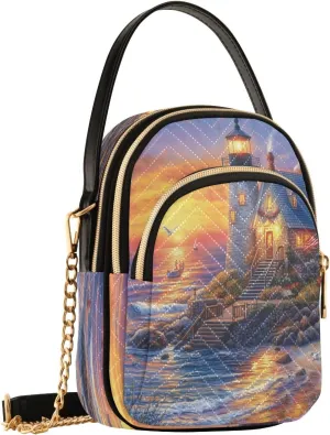 Lighthouse Cottage Seagull Crossbody Bags for Women Shouler Handbags Travel Sling Bag Fanny Pack Phone Wallet Mini Purse
