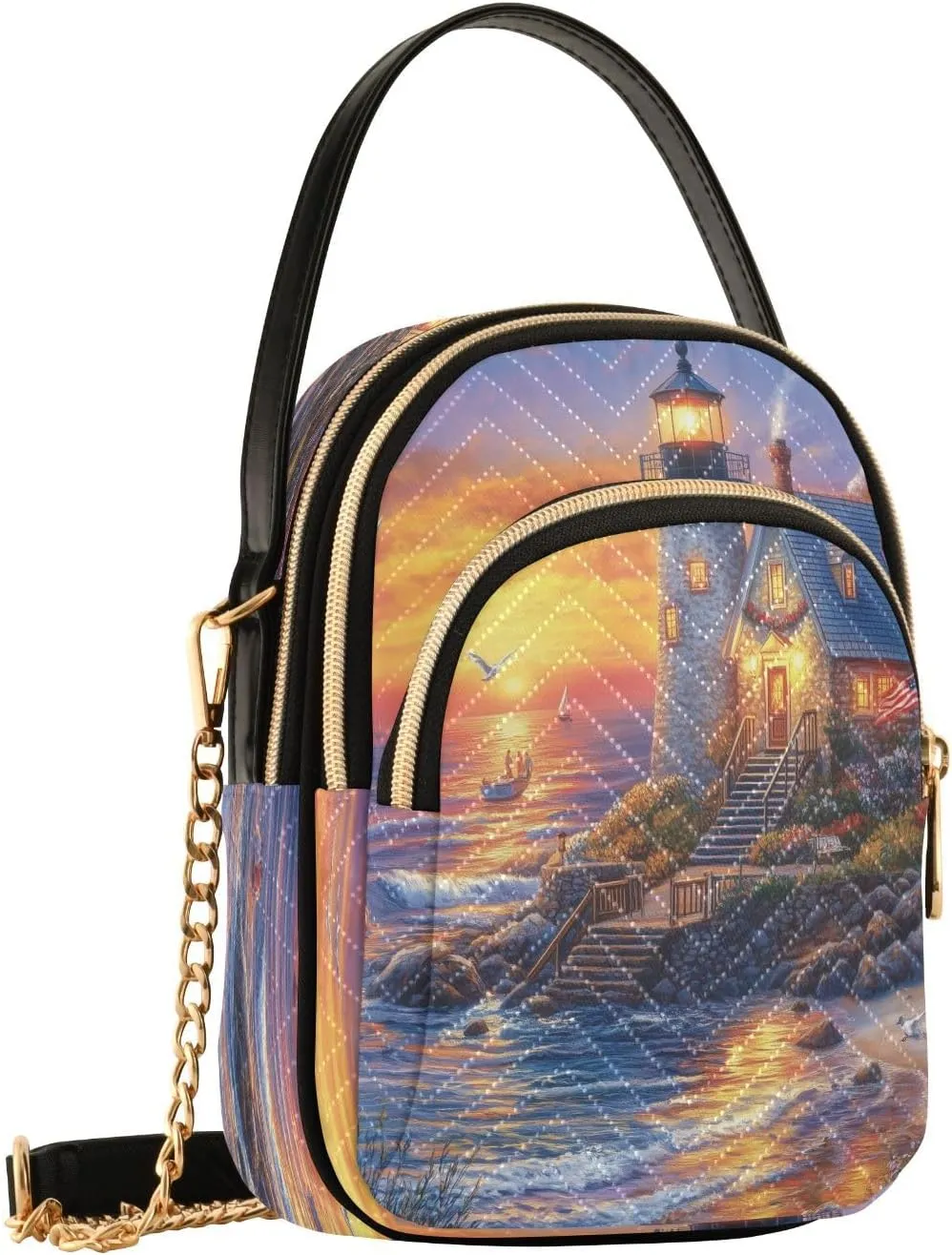 Lighthouse Cottage Seagull Crossbody Bags for Women Shouler Handbags Travel Sling Bag Fanny Pack Phone Wallet Mini Purse