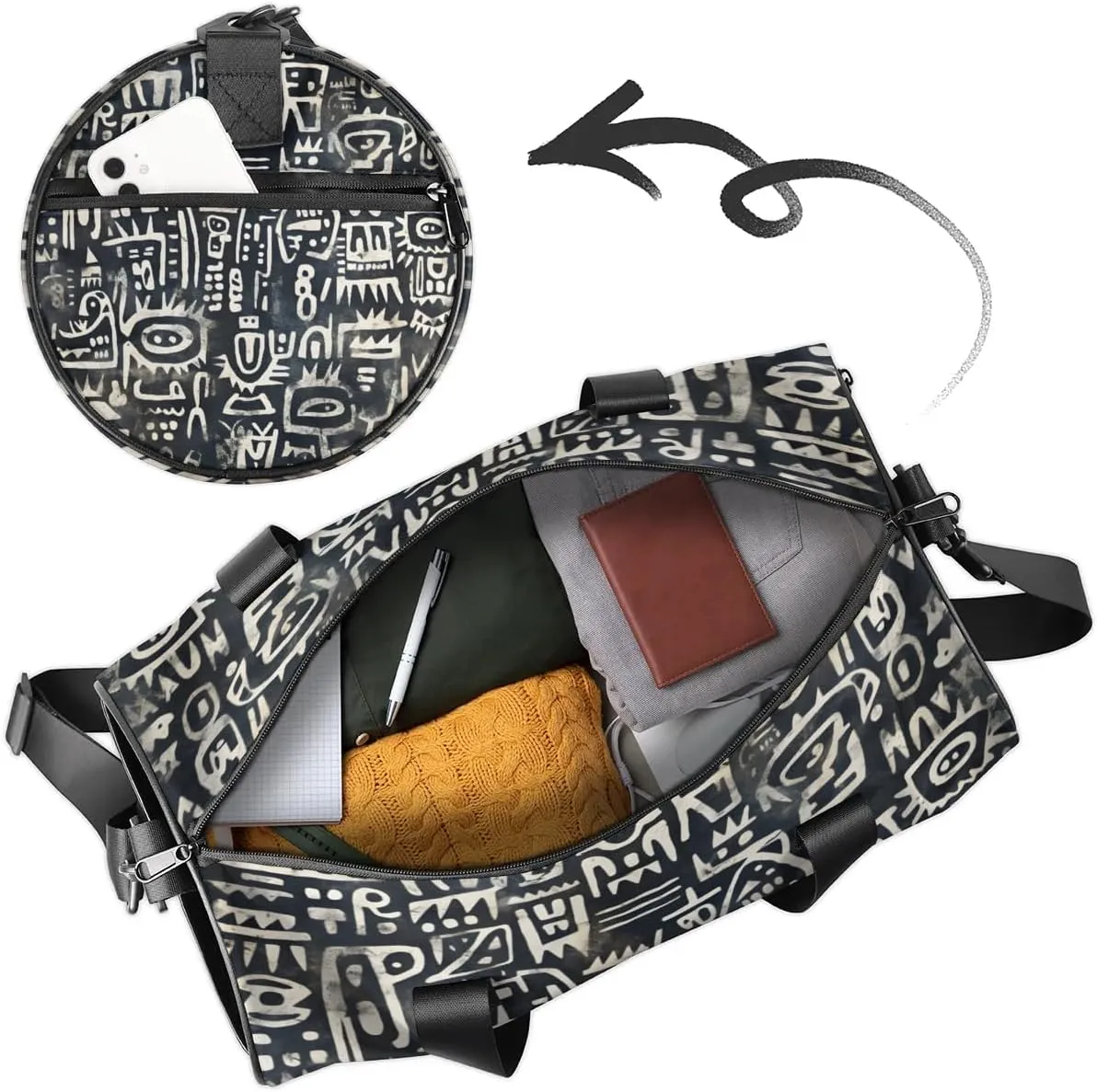 Lightweight Travel Duffle Bag Abstract Ethnic Pattern Gym Bag for Women Men Stylish Small Duffle Bag for Fitness Yoga Travel Overnight Sport