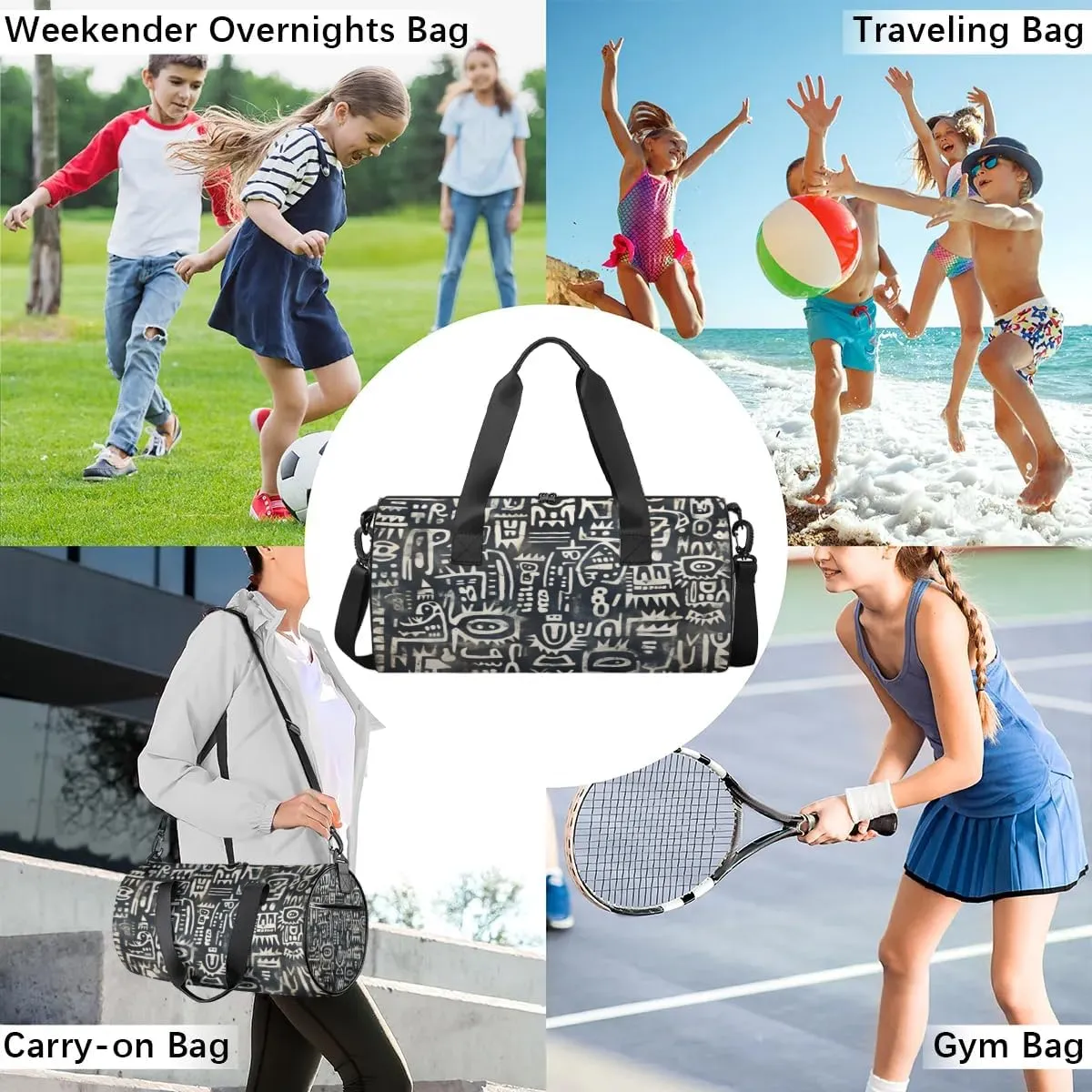 Lightweight Travel Duffle Bag Abstract Ethnic Pattern Gym Bag for Women Men Stylish Small Duffle Bag for Fitness Yoga Travel Overnight Sport