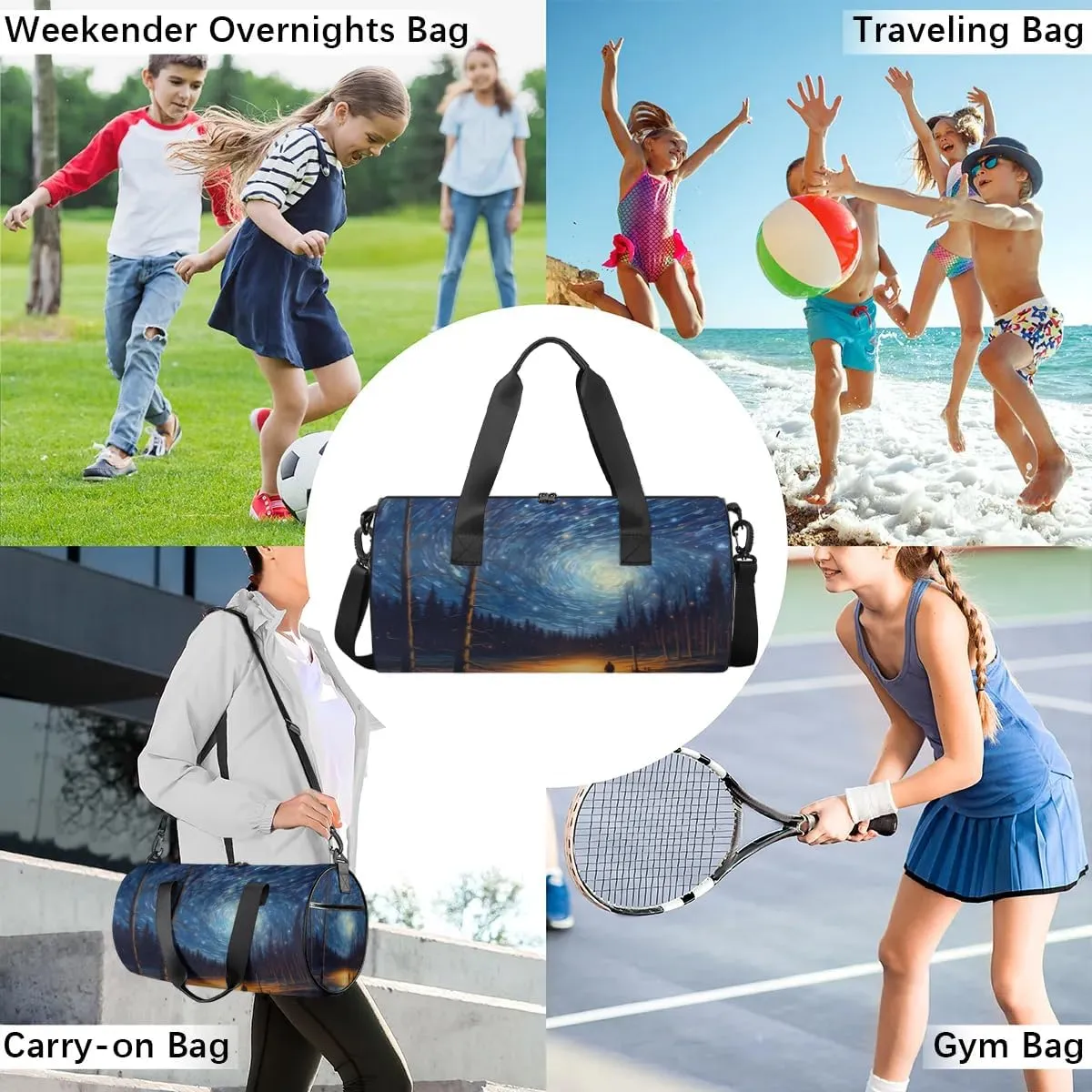 Lightweight Travel Duffle Bag Abstract Night Sky Gym Bag for Women Men Stylish Small Duffle Bag for Fitness Yoga Travel Overnight Sport