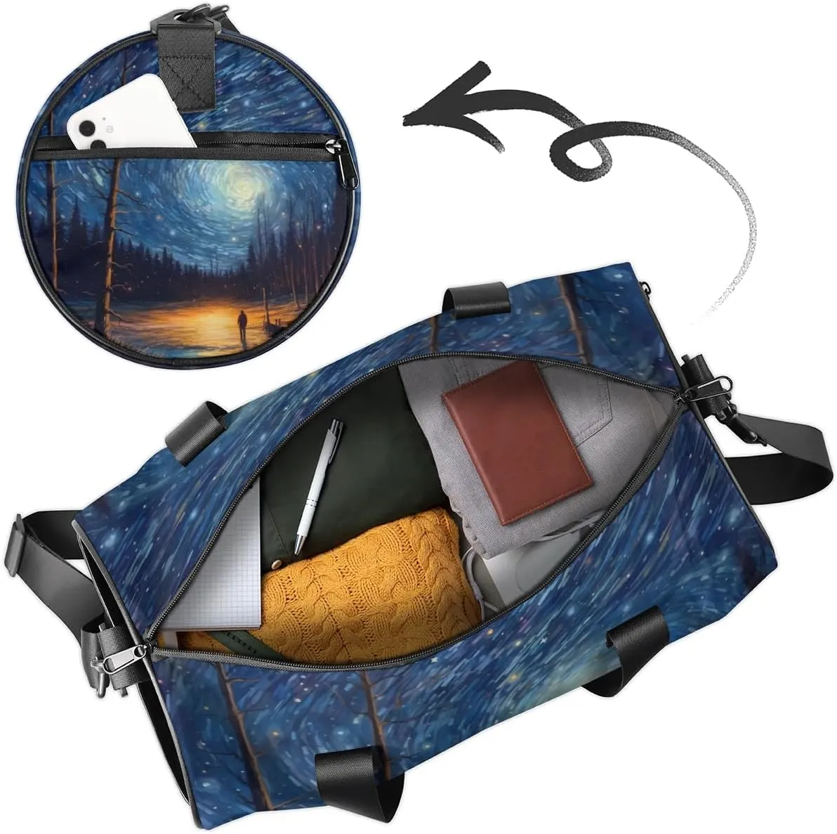 Lightweight Travel Duffle Bag Abstract Night Sky Gym Bag for Women Men Stylish Small Duffle Bag for Fitness Yoga Travel Overnight Sport
