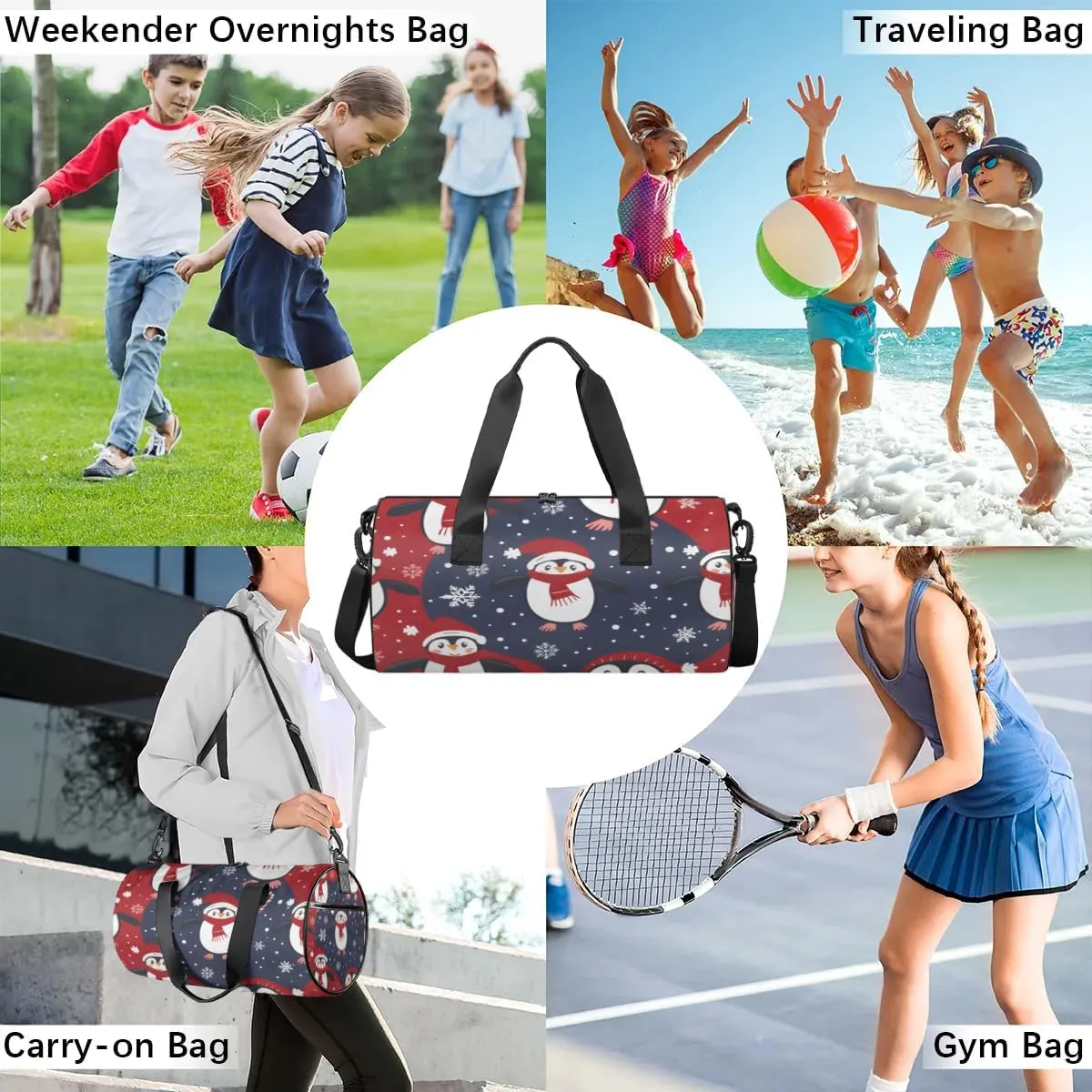 Lightweight Travel Duffle Bag Christmas Penguins Gym Bag for Women Men Stylish Small Duffle Bag for Fitness Yoga Travel Overnight Sport