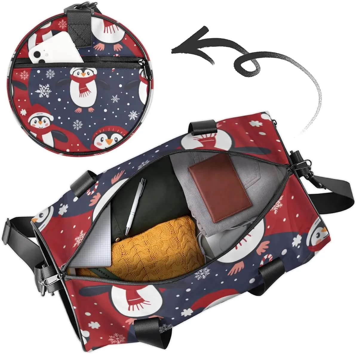 Lightweight Travel Duffle Bag Christmas Penguins Gym Bag for Women Men Stylish Small Duffle Bag for Fitness Yoga Travel Overnight Sport