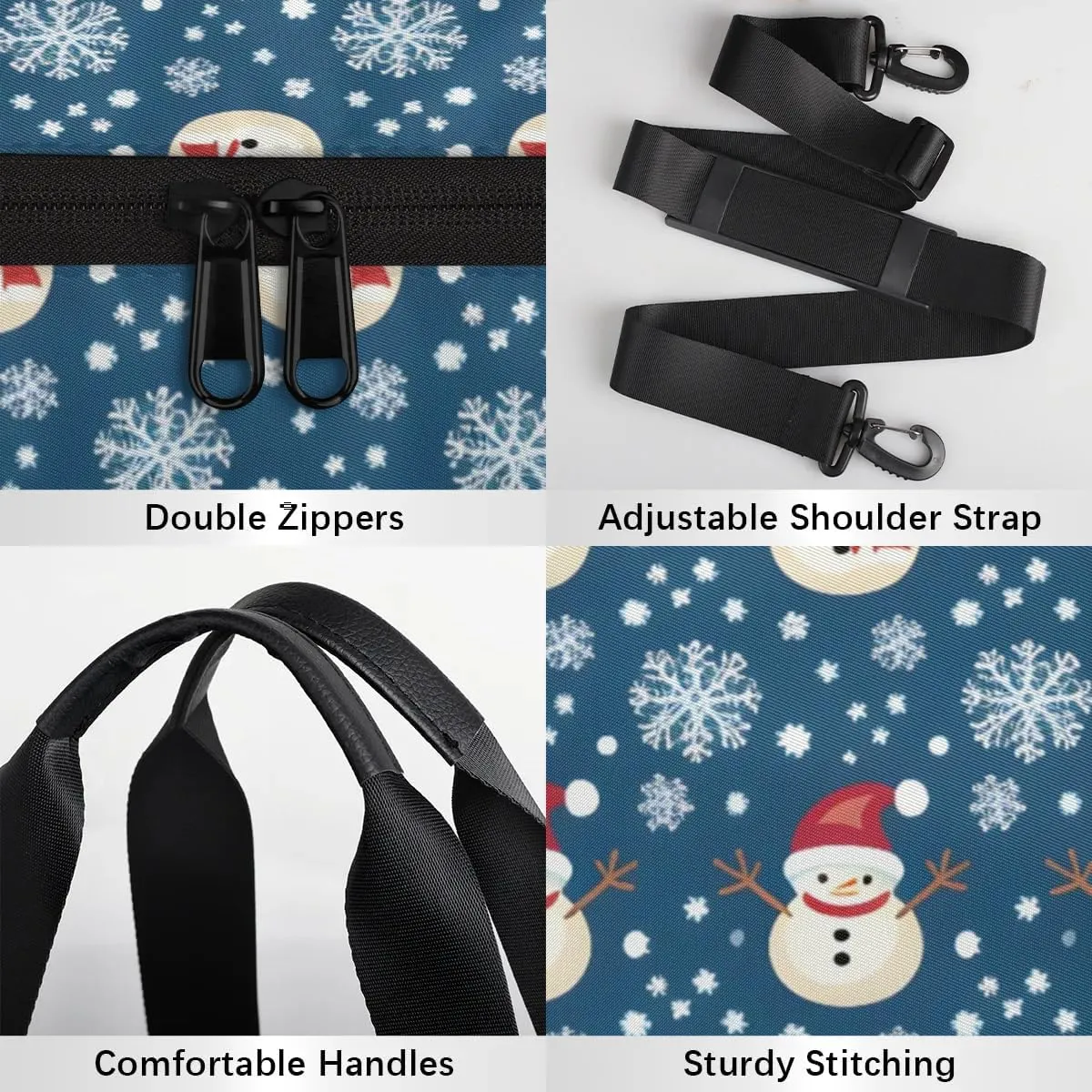 Lightweight Travel Duffle Bag Christmas Snowflake Snowman Gym Bag for Women Men Stylish Small Duffle Bag for Fitness Yoga Travel Overnight Sport