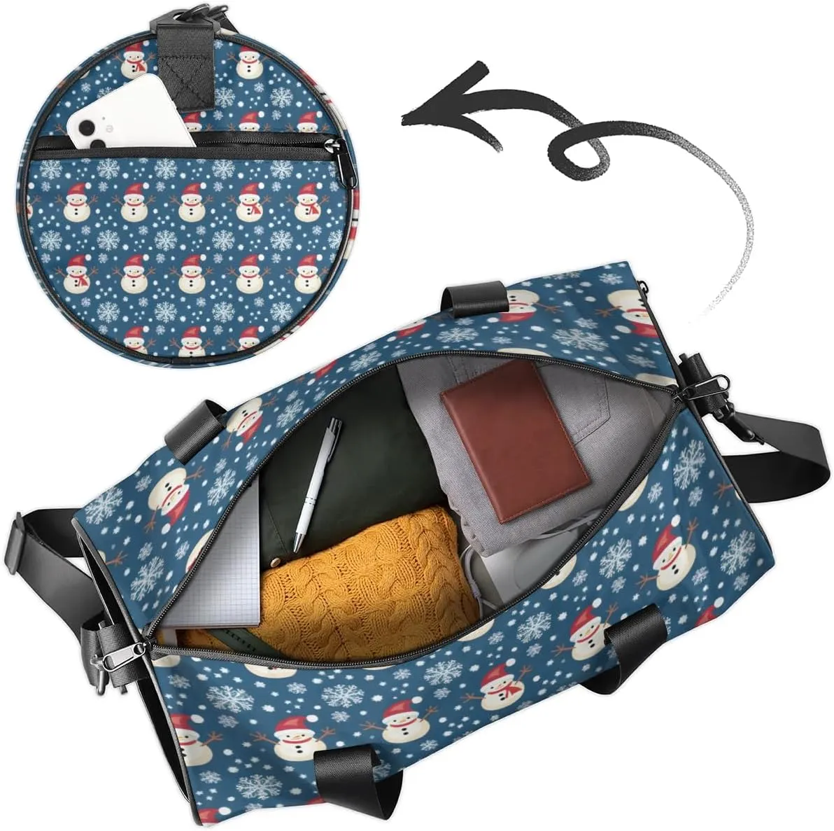 Lightweight Travel Duffle Bag Christmas Snowflake Snowman Gym Bag for Women Men Stylish Small Duffle Bag for Fitness Yoga Travel Overnight Sport