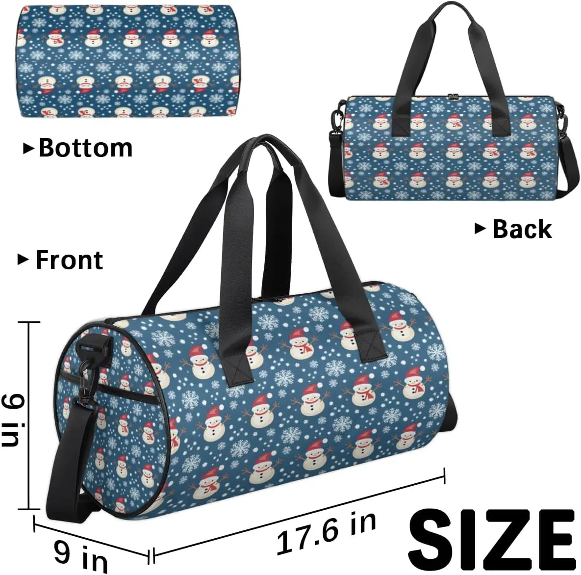 Lightweight Travel Duffle Bag Christmas Snowflake Snowman Gym Bag for Women Men Stylish Small Duffle Bag for Fitness Yoga Travel Overnight Sport