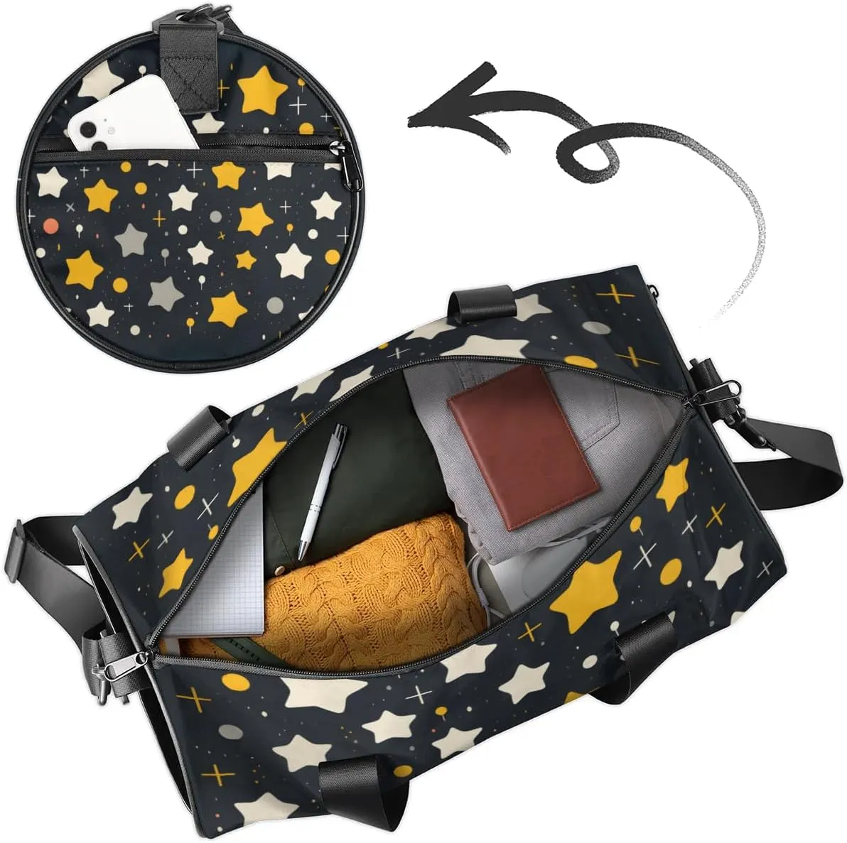 Lightweight Travel Duffle Bag Cute Stars Gym Bag for Women Men Stylish Small Duffle Bag for Fitness Yoga Travel Overnight Sport