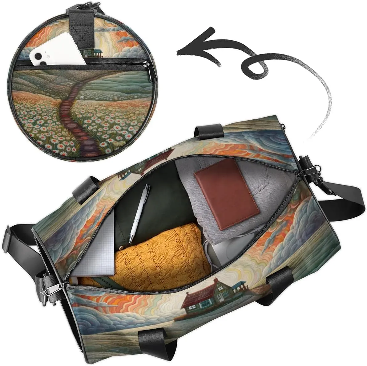 Lightweight Travel Duffle Bag Daisy Flower Abstract Sky Gym Bag for Women Men Stylish Small Duffle Bag for Fitness Yoga Travel Overnight Sport