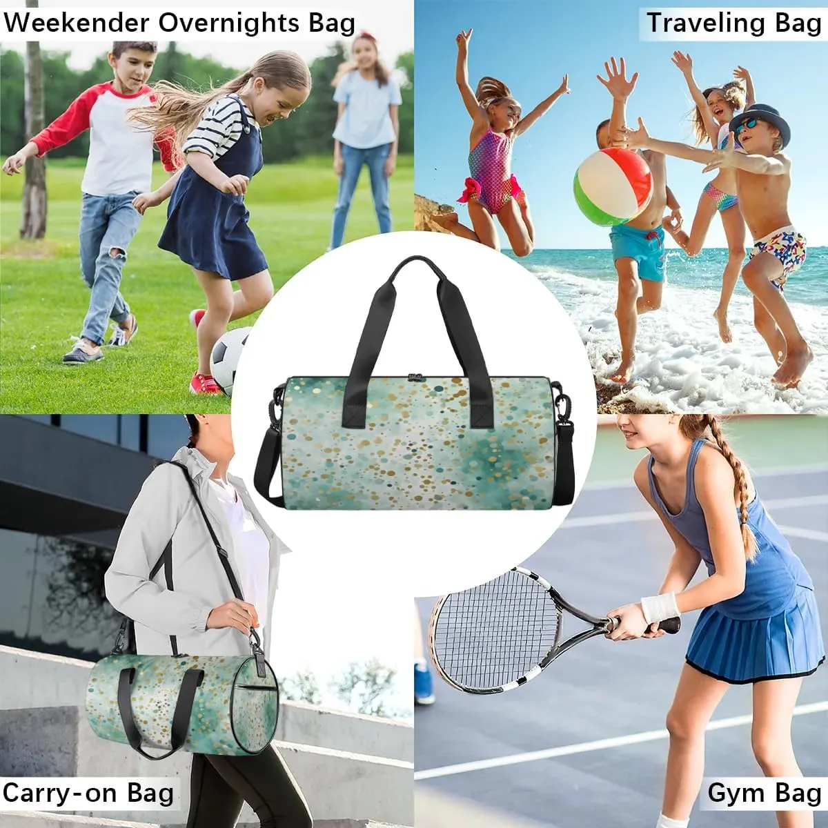 Lightweight Travel Duffle Bag Dot Print Gym Bag for Women Men Stylish Small Duffle Bag for Fitness Yoga Travel Overnight Sport