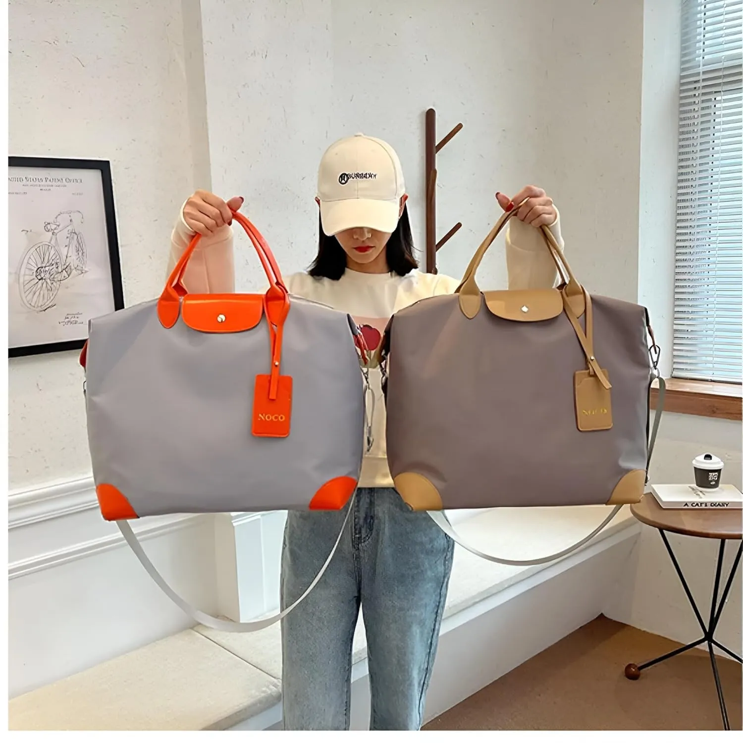 Lightweight Waterproof Travel Duffel Bag - Large Capacity Gym Tote, Personal Item Duffle Bags for Women, Airplane Friendly, Durable Polyester Fabric Free Shipping (KHAKI)