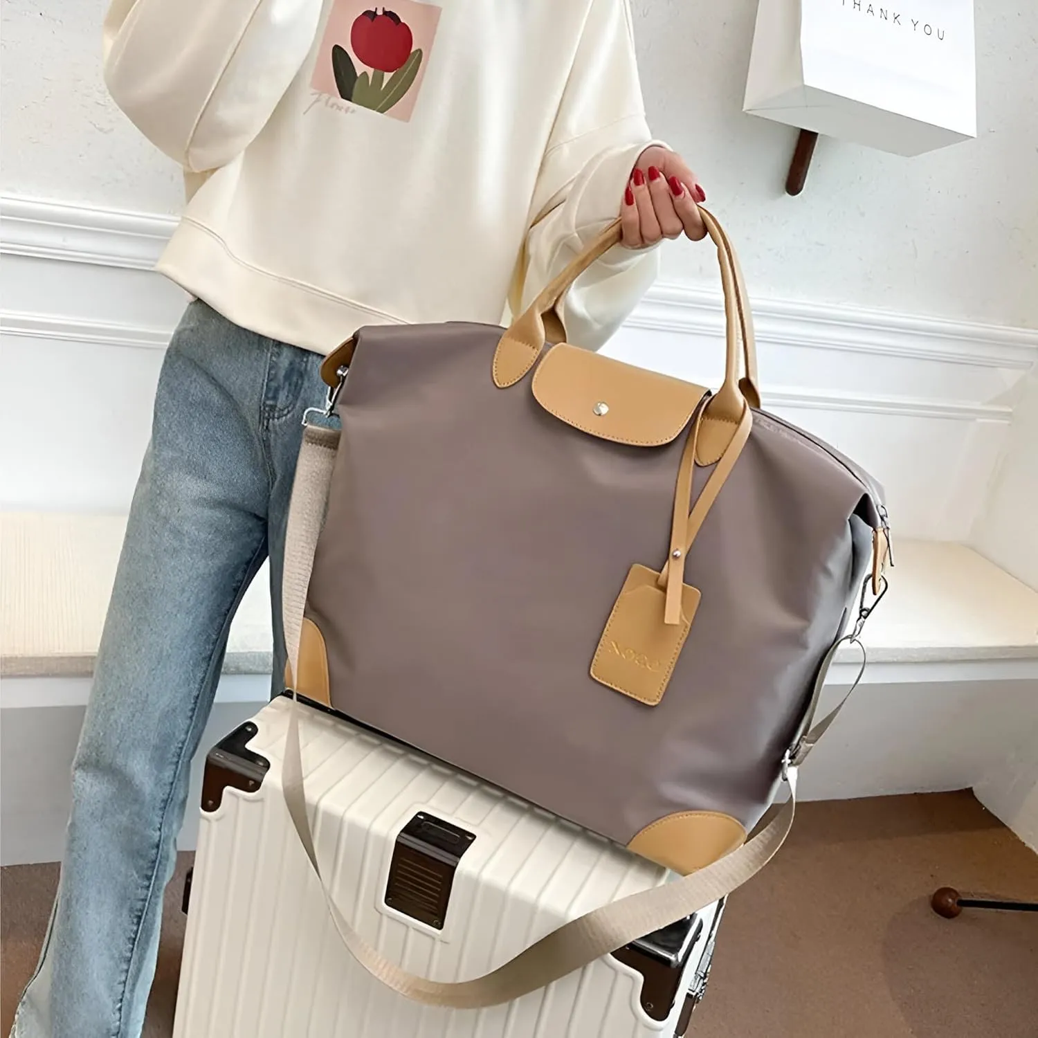 Lightweight Waterproof Travel Duffel Bag - Large Capacity Gym Tote, Personal Item Duffle Bags for Women, Airplane Friendly, Durable Polyester Fabric Free Shipping (KHAKI)