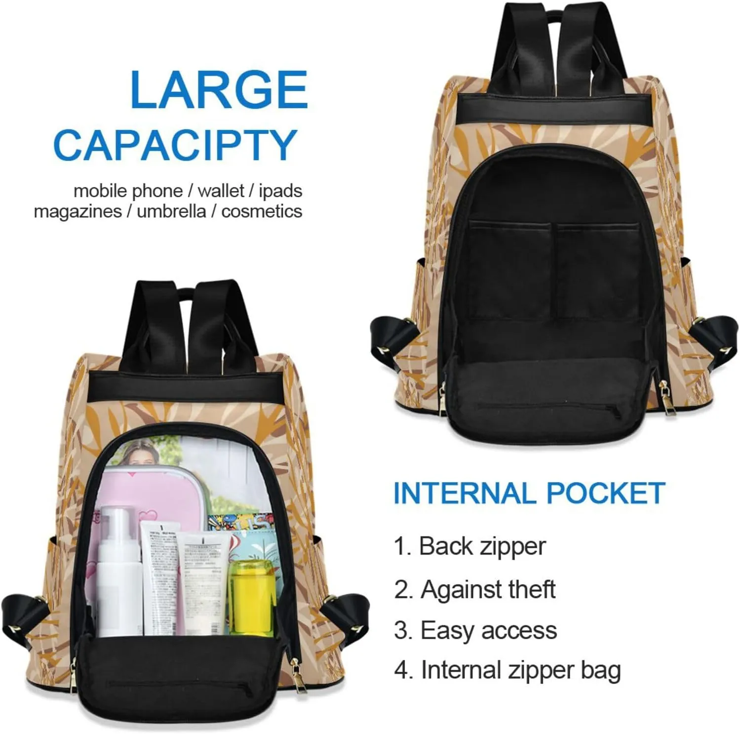 Lightweight Women Backpack Purse Shoulder Bag Casual Daypack Anti-theft Zipper With Pockets 13.4 X 5.9 X 15in Pattern 2