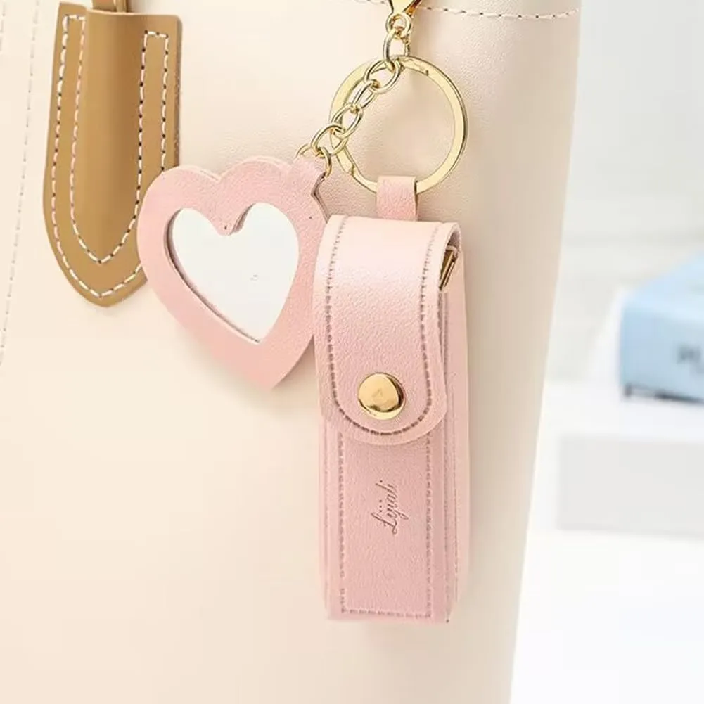 Lipstick Organizer, Mini Lipstick Case with Keychain, PU Leather Potable Chapstick Holder with Mirror, Girls Travel Lipgloss Makeup Storage Holder