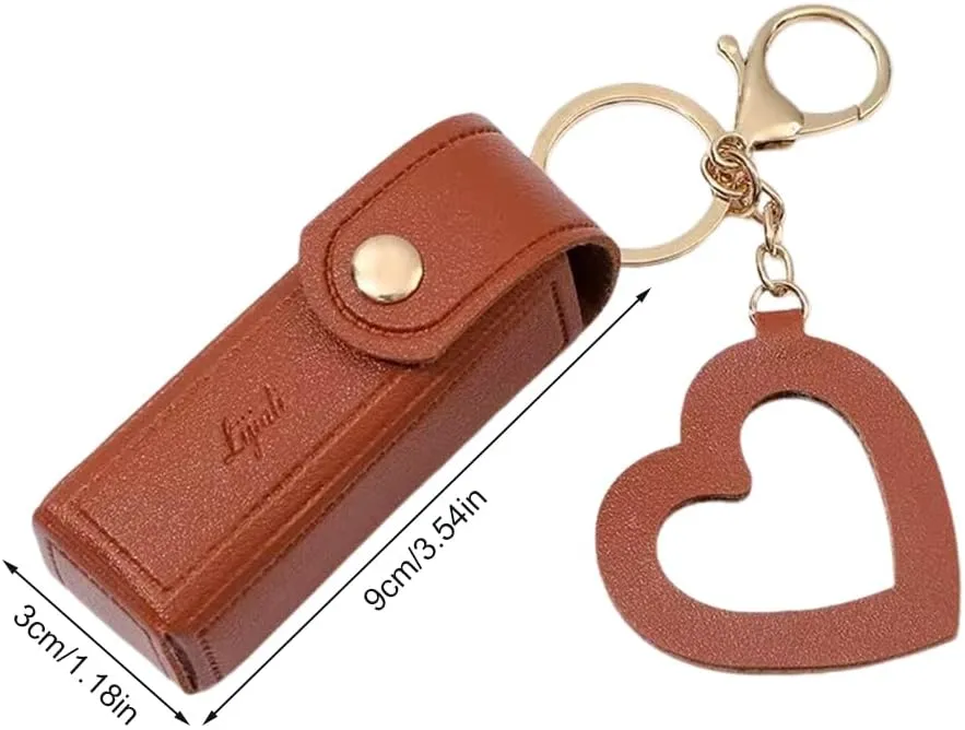 Lipstick Organizer, Mini Lipstick Case with Keychain, PU Leather Potable Chapstick Holder with Mirror, Girls Travel Lipgloss Makeup Storage Holder