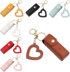 Lipstick Organizer, Mini Lipstick Case with Keychain, PU Leather Potable Chapstick Holder with Mirror, Girls Travel Lipgloss Makeup Storage Holder