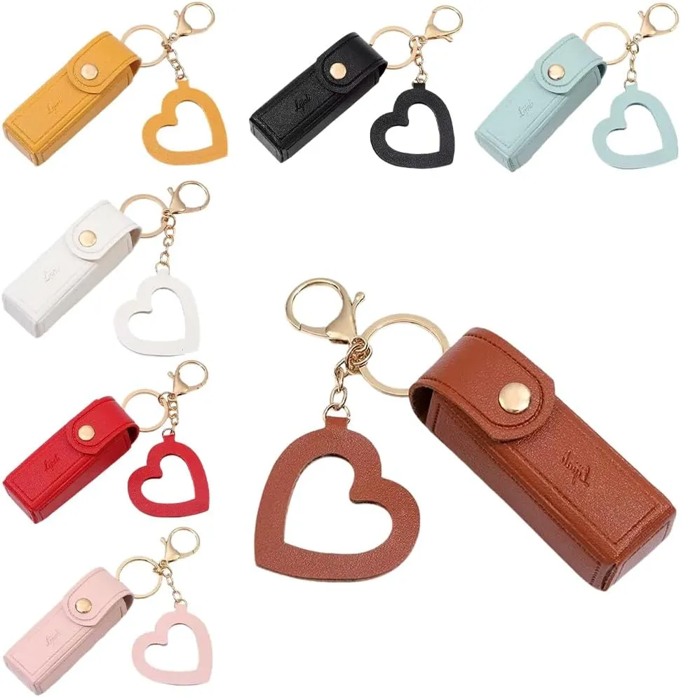 Lipstick Organizer, Mini Lipstick Case with Keychain, PU Leather Potable Chapstick Holder with Mirror, Girls Travel Lipgloss Makeup Storage Holder