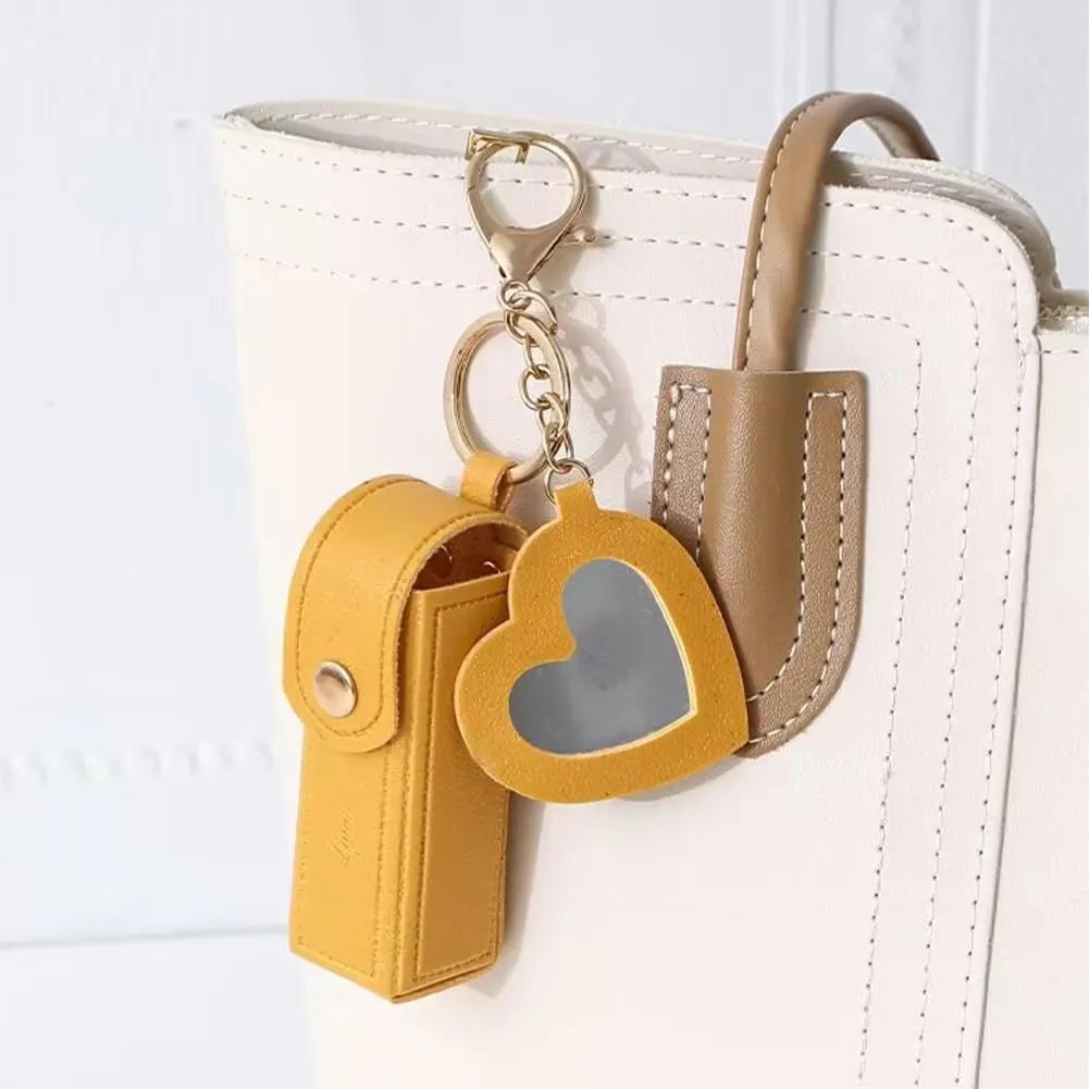 Lipstick Organizer, Mini Lipstick Case with Keychain, PU Leather Potable Chapstick Holder with Mirror, Girls Travel Lipgloss Makeup Storage Holder