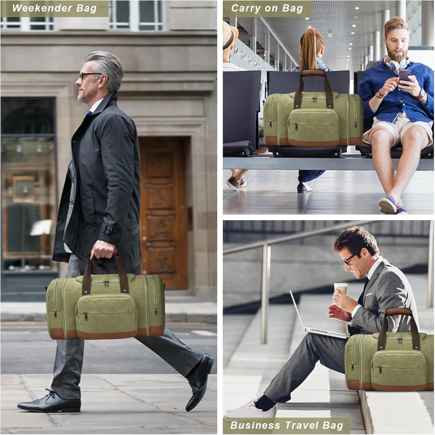 Litvyak Duffle Bag for Travel, Canvas Travel Duffel Bags Overnight Weekend Gym Carry On Luggage Bag for Men & Women(Army Green Toiletry Bag)