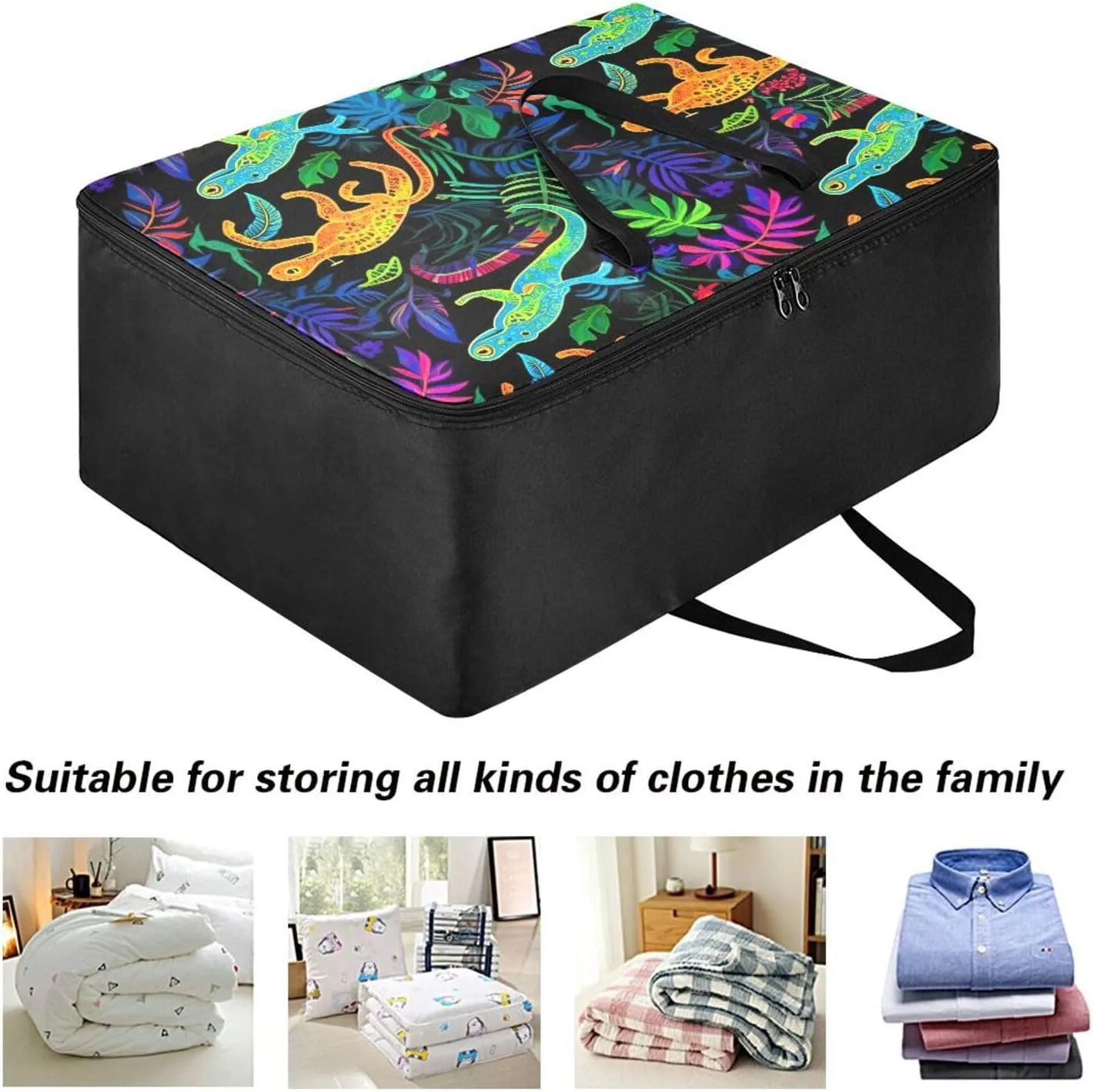 Lizards and Flowers Storage Bags Moving Storage Totes with Sturdy Zipper Zippered Storage Bags for Moving Essential