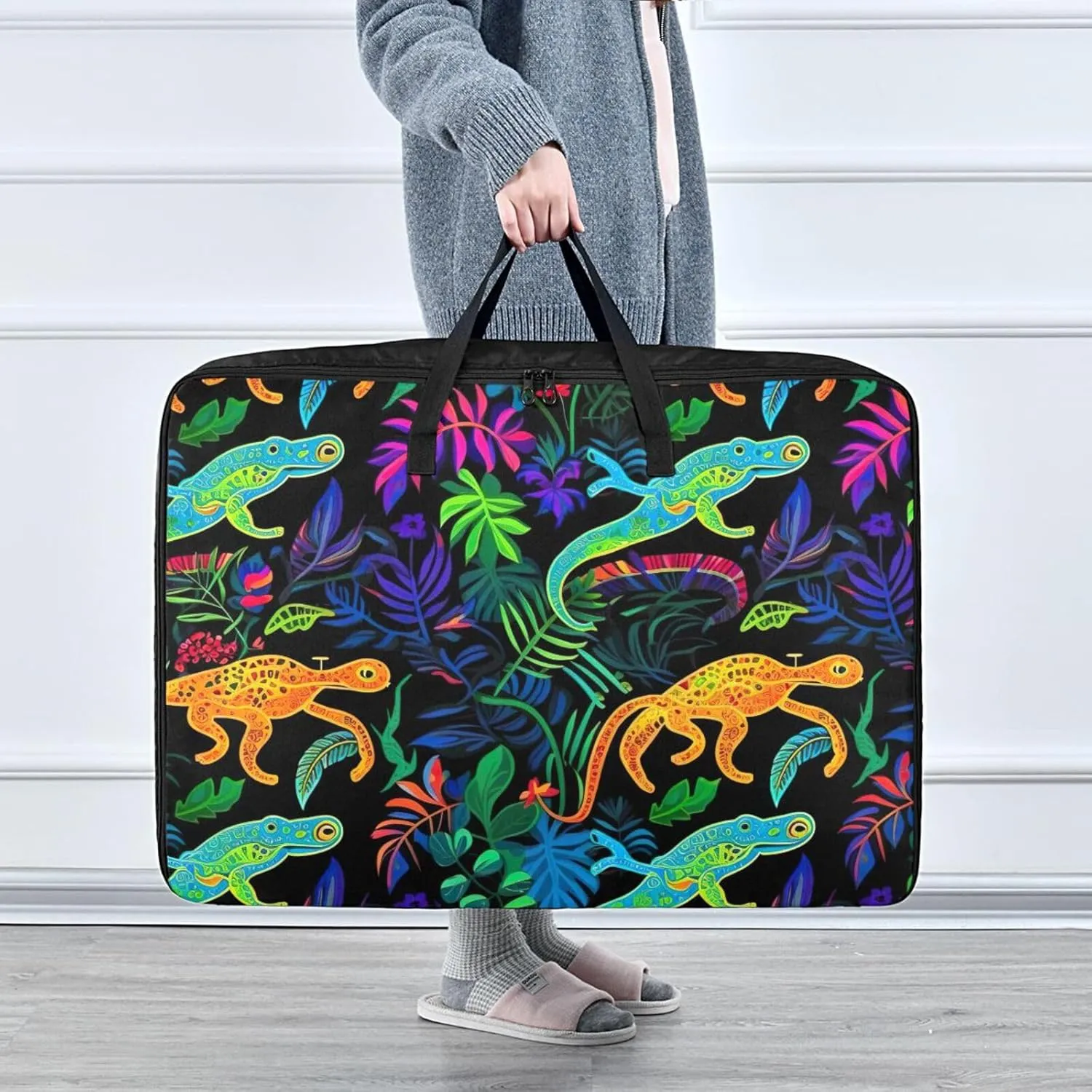 Lizards and Flowers Storage Bags Moving Storage Totes with Sturdy Zipper Zippered Storage Bags for Moving Essential
