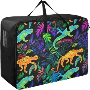 Lizards and Flowers Storage Bags Moving Storage Totes with Sturdy Zipper Zippered Storage Bags for Moving Essential