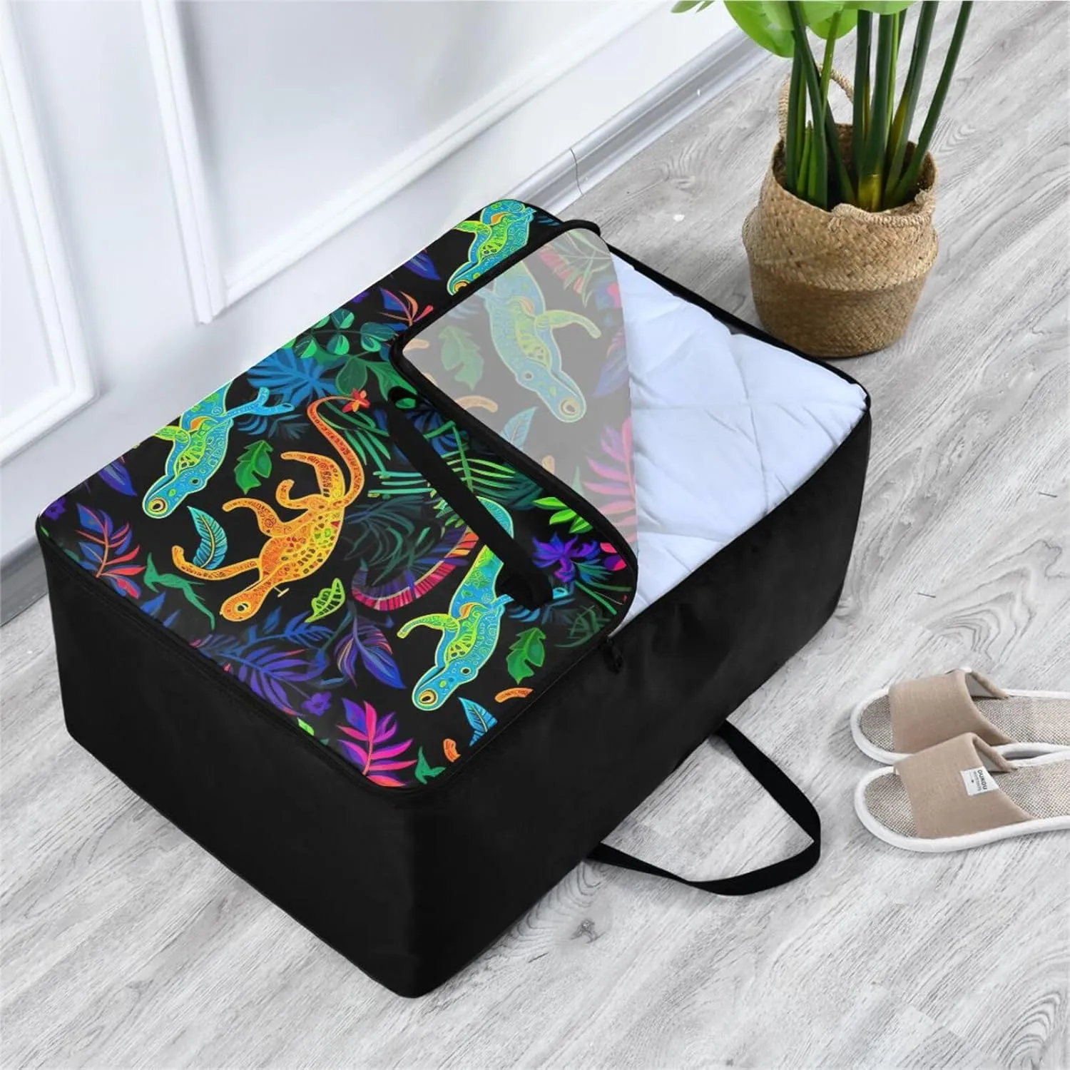 Lizards and Flowers Storage Bags Moving Storage Totes with Sturdy Zipper Zippered Storage Bags for Moving Essential