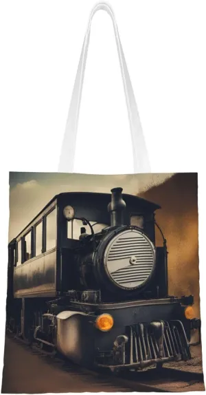 Locomotive Print Canvas Tote Bag Reusable Shoulder Shopping Bags For Daily Use Shopping Travel