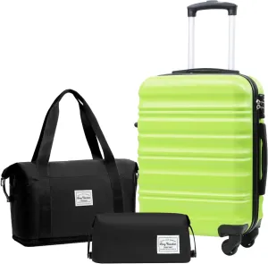 LONG VACATION 3 Piece Luggage Set 20 IN Carry on Suitcase ABS PC Handshell Luggage with Spinner Wheels & YKK Zipper TSA Lock (APPLE GREEN, 20-Inch)