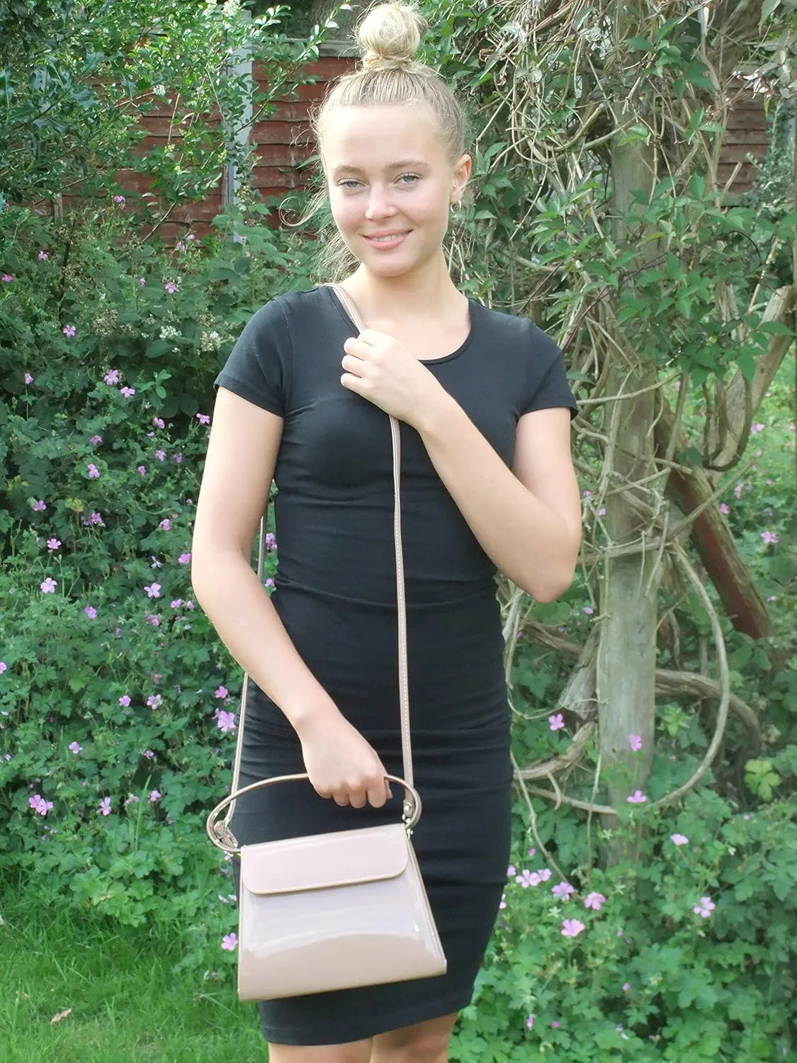 LONI Clutch Handbag Purse for Women | Shoulder & Top-Handle Grab Handbag | Patent leather Bag for Wedding & Prom