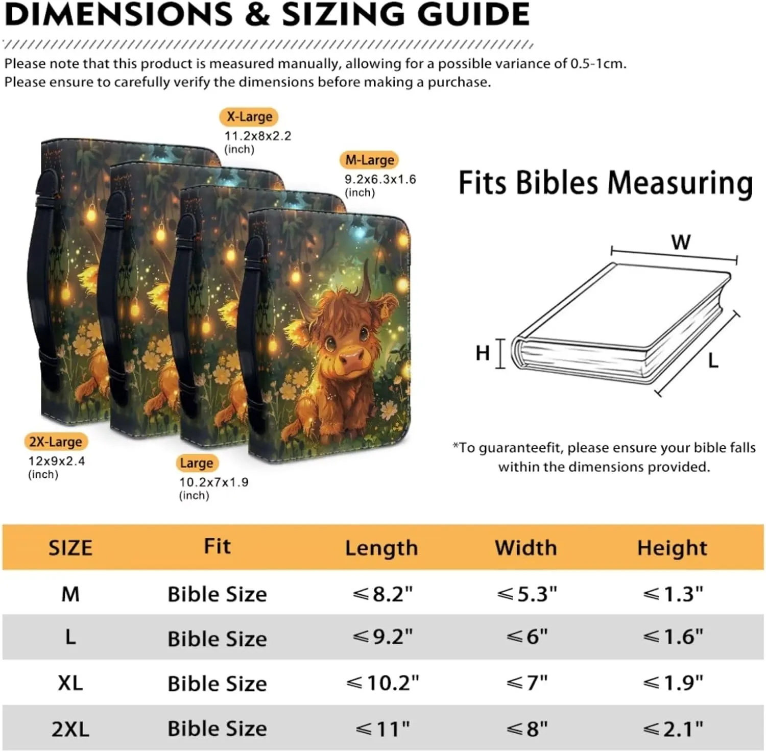 Lotusorchid Highland Cow Print Bible Cover Case for Women with Leather Keychain, Large Bible Book Cover Bible Case Bible Carrying Case with Zipper Handle for Bible Study, Green and Brown, Size L