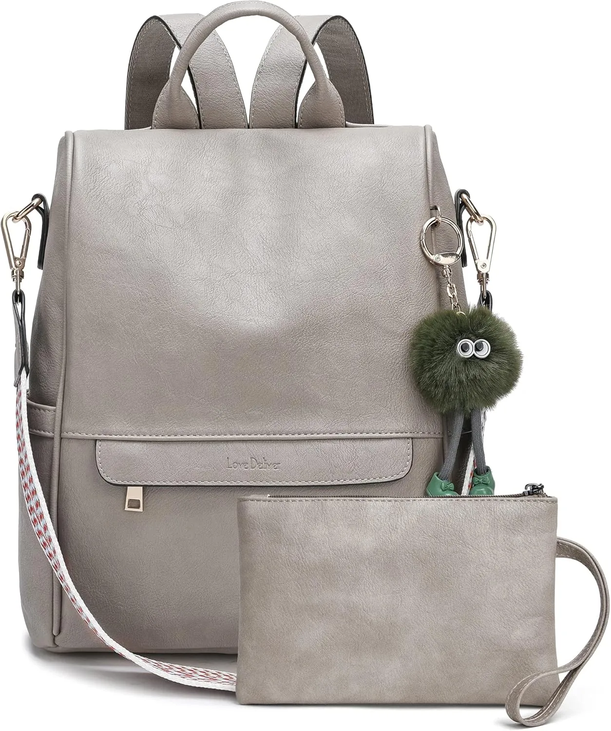 Love Deliver Backpack Purse for Women Leather Fashion Designer Ladies Shoulder Bags Travel Backpacks With Wristlets, Grey