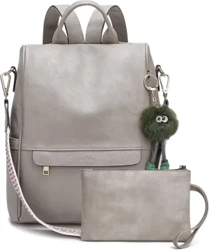 Love Deliver Backpack Purse for Women Leather Fashion Designer Ladies Shoulder Bags Travel Backpacks With Wristlets, Grey