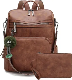 Love Deliver Leather Backpack Purse for Women Travel Fashion Ladies Shoulder Bags Backpacks With Small Purses, Nubuck Brown
