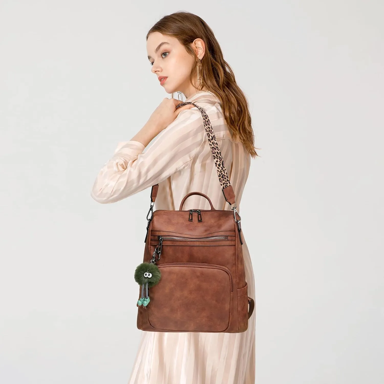 Love Deliver Leather Backpack Purse for Women Travel Fashion Ladies Shoulder Bags Backpacks With Small Purses, Nubuck Brown