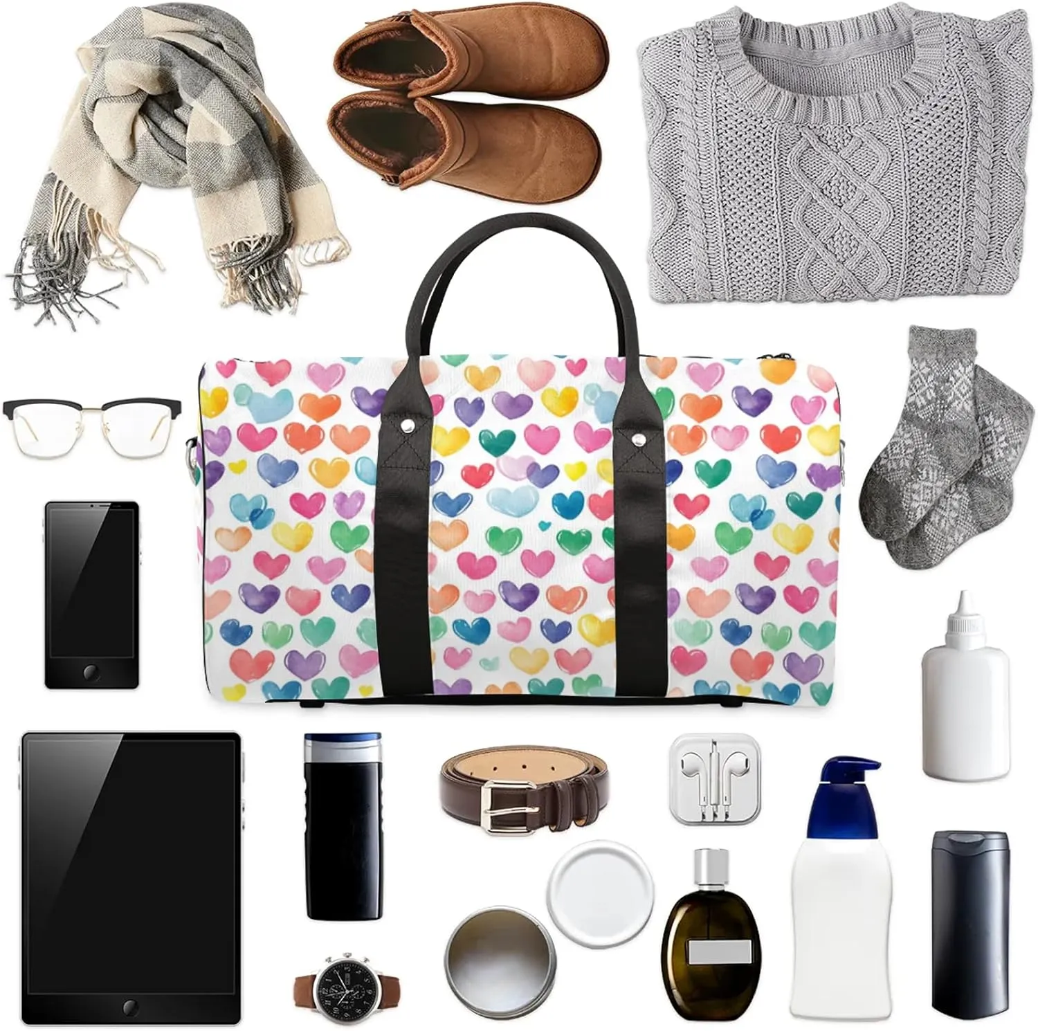 Love Hearts Duffle Bag for Travel, Overnight Weekend Gym Carry On Luggage Bag, Cute Hearts Travel Duffel Bag for Men Women