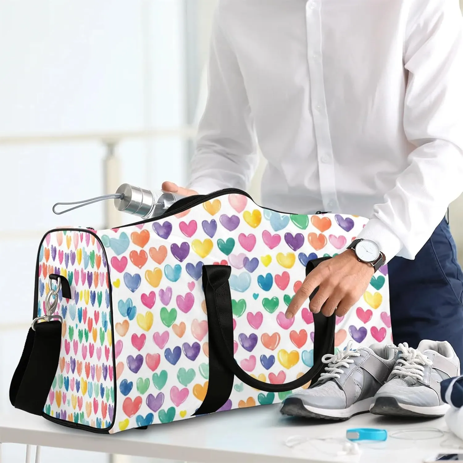 Love Hearts Duffle Bag for Travel, Overnight Weekend Gym Carry On Luggage Bag, Cute Hearts Travel Duffel Bag for Men Women