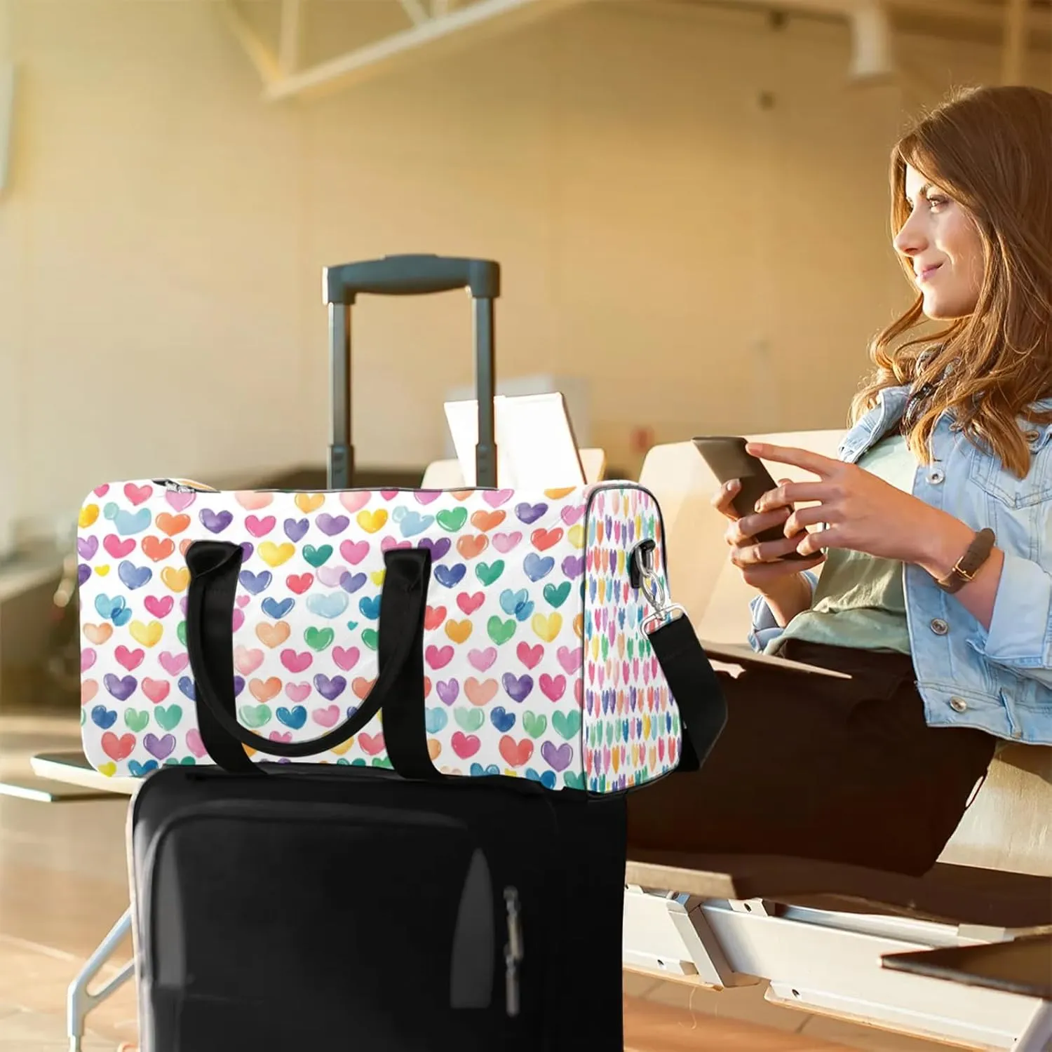 Love Hearts Duffle Bag for Travel, Overnight Weekend Gym Carry On Luggage Bag, Cute Hearts Travel Duffel Bag for Men Women