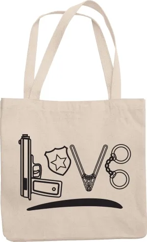 Love. Reusable Tote Bag For Policemen And Women, Patrol Man, Sheriffs, Detectives, Investigators, Cops Or Arresting Officers