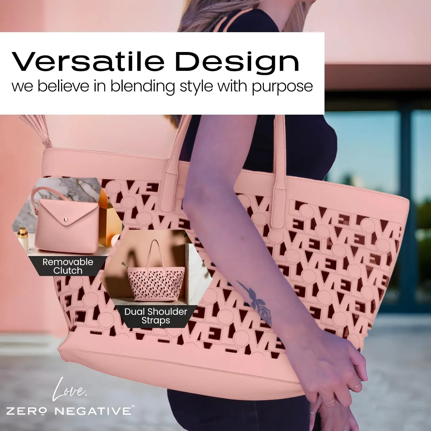 Love Tote | Designer Shoulder Bag | Large Totes for Women | Purses for Women | Vegan Leather Tote Bag | Removable Clutch