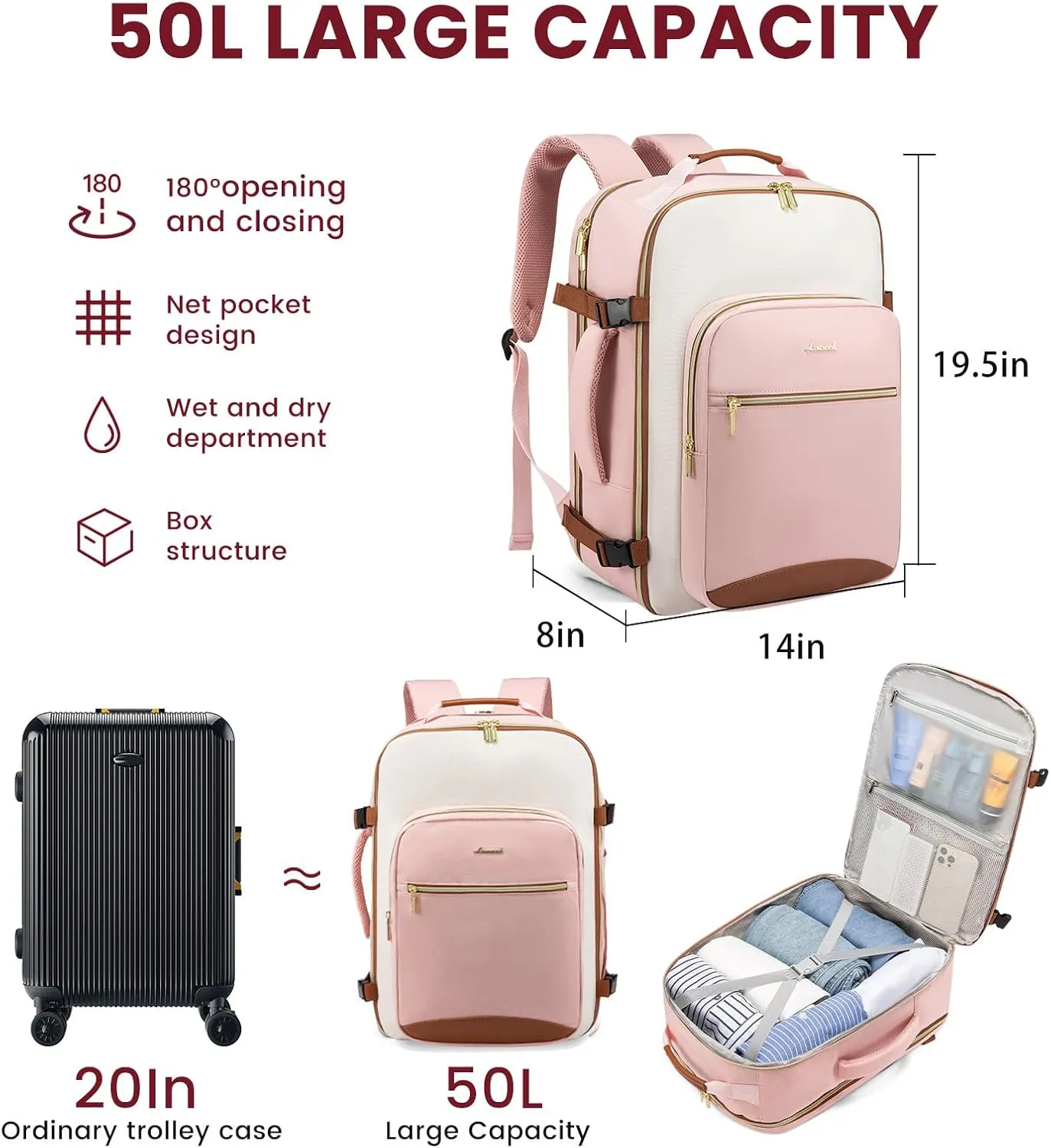 LOVEVOOK 50L Large Travel Backpack for Women Men Fits 17 Inch Laptop, Carry on Backpack for Traveling on Airplane, Personal Item Bag Airline Approved, Business Causal Weekender Backpacks