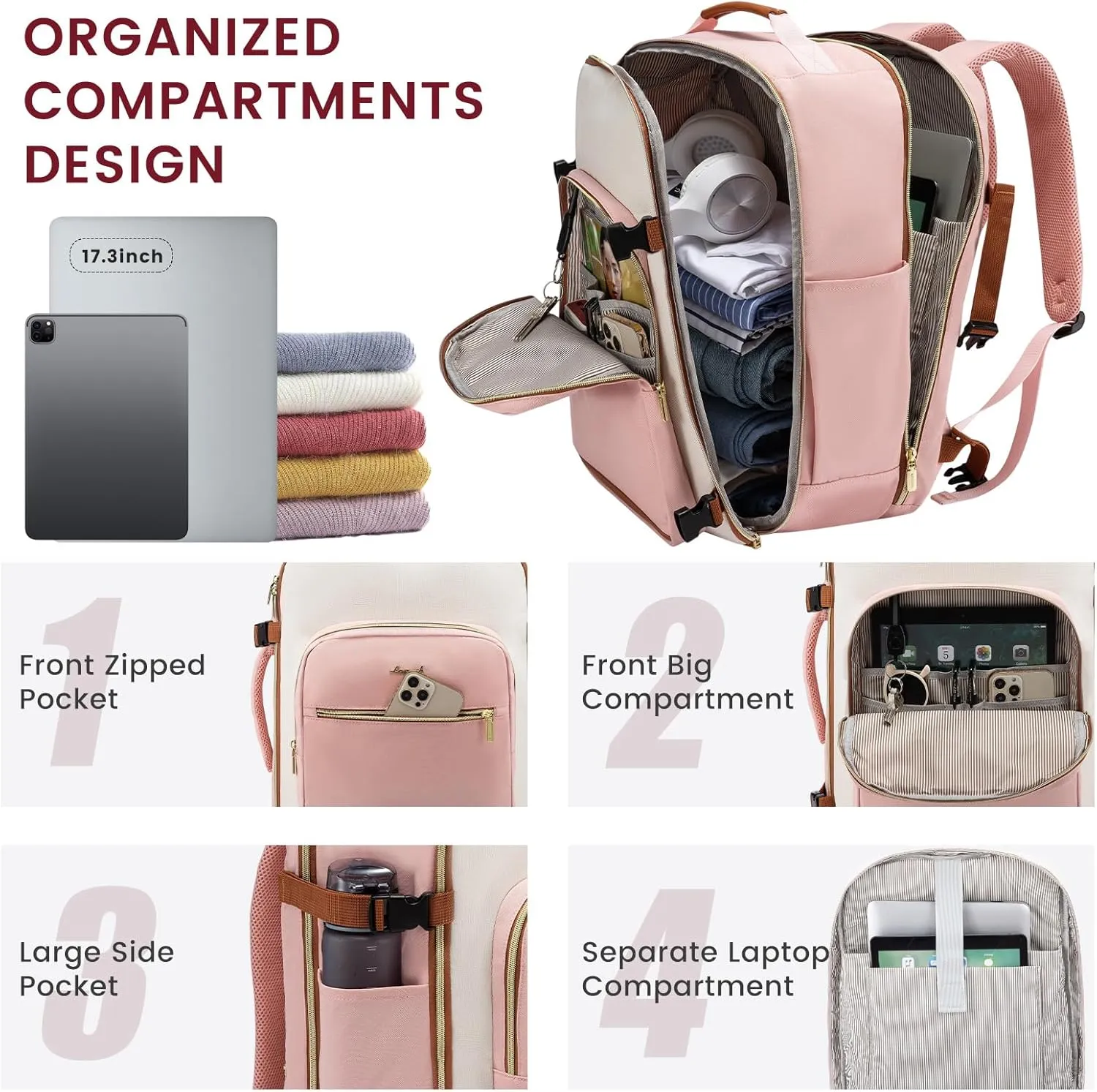 LOVEVOOK 50L Large Travel Backpack for Women Men Fits 17 Inch Laptop, Carry on Backpack for Traveling on Airplane, Personal Item Bag Airline Approved, Business Causal Weekender Backpacks