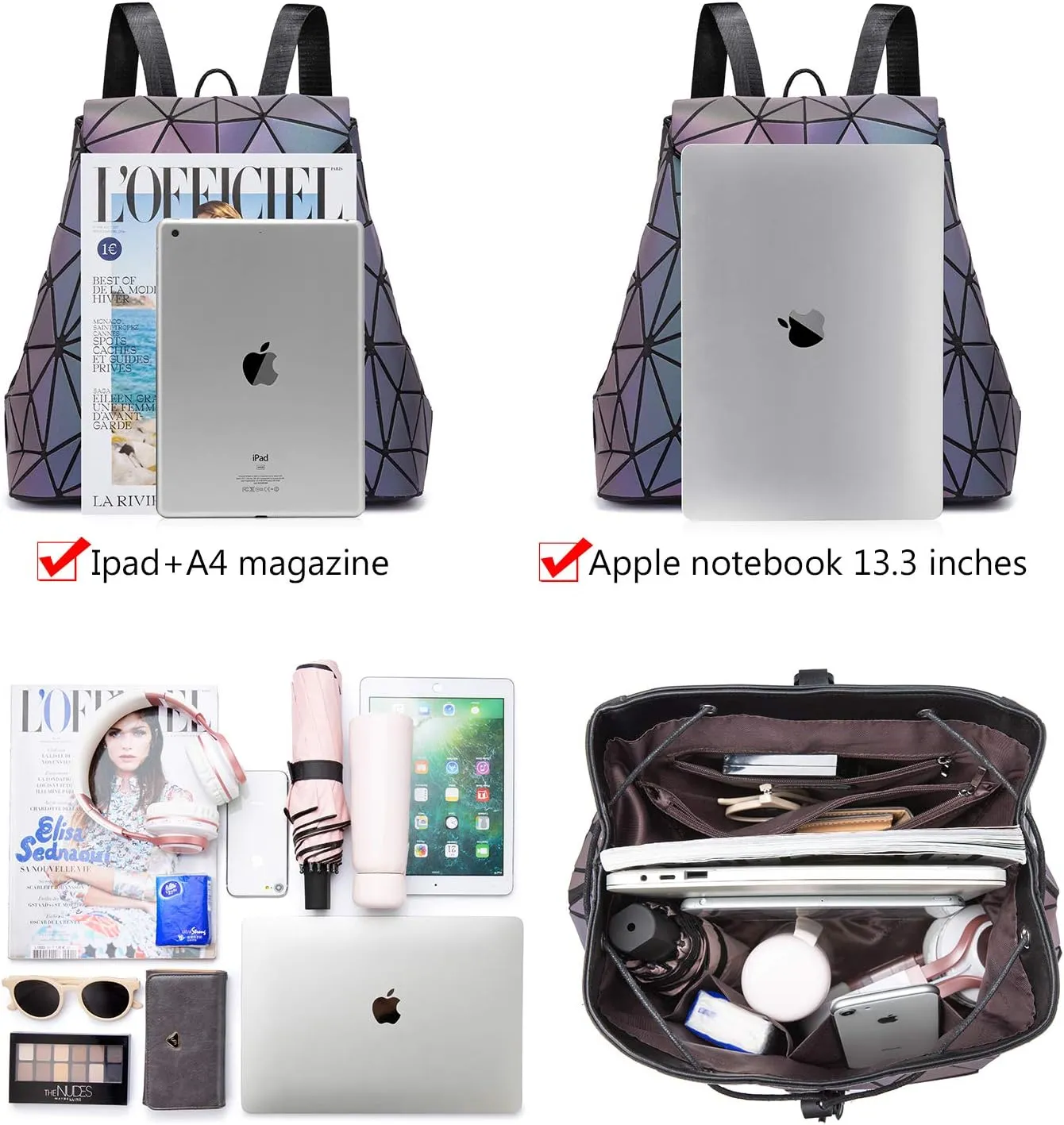 LOVEVOOK Geometric Luminous Purses and Handbags for Women Holographic Reflective Crossbody Bag Wallet